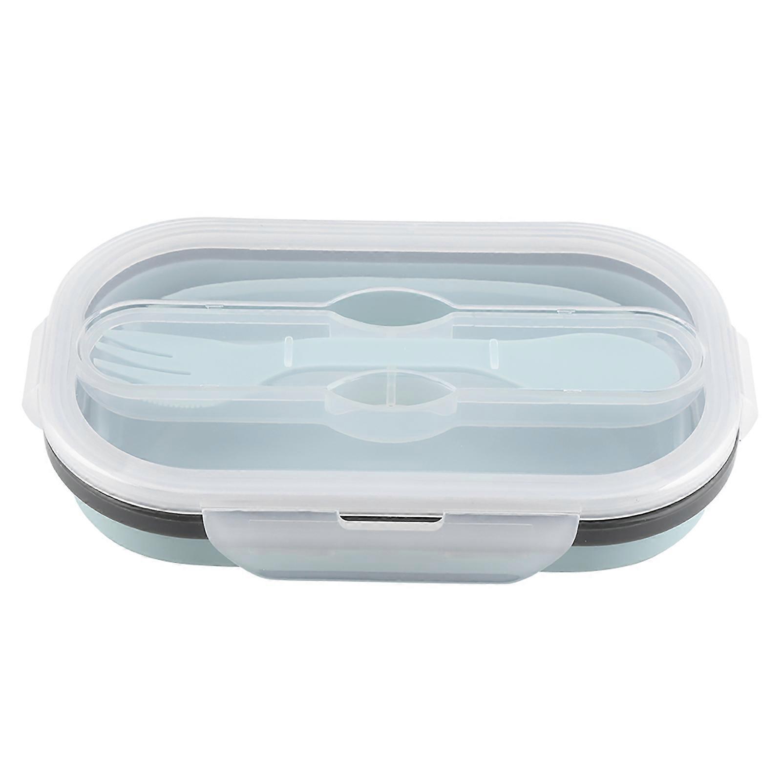 Food Grade Silicone Collapsible Lunch Box, Portable Rectangular Food Storage Container (Blue)