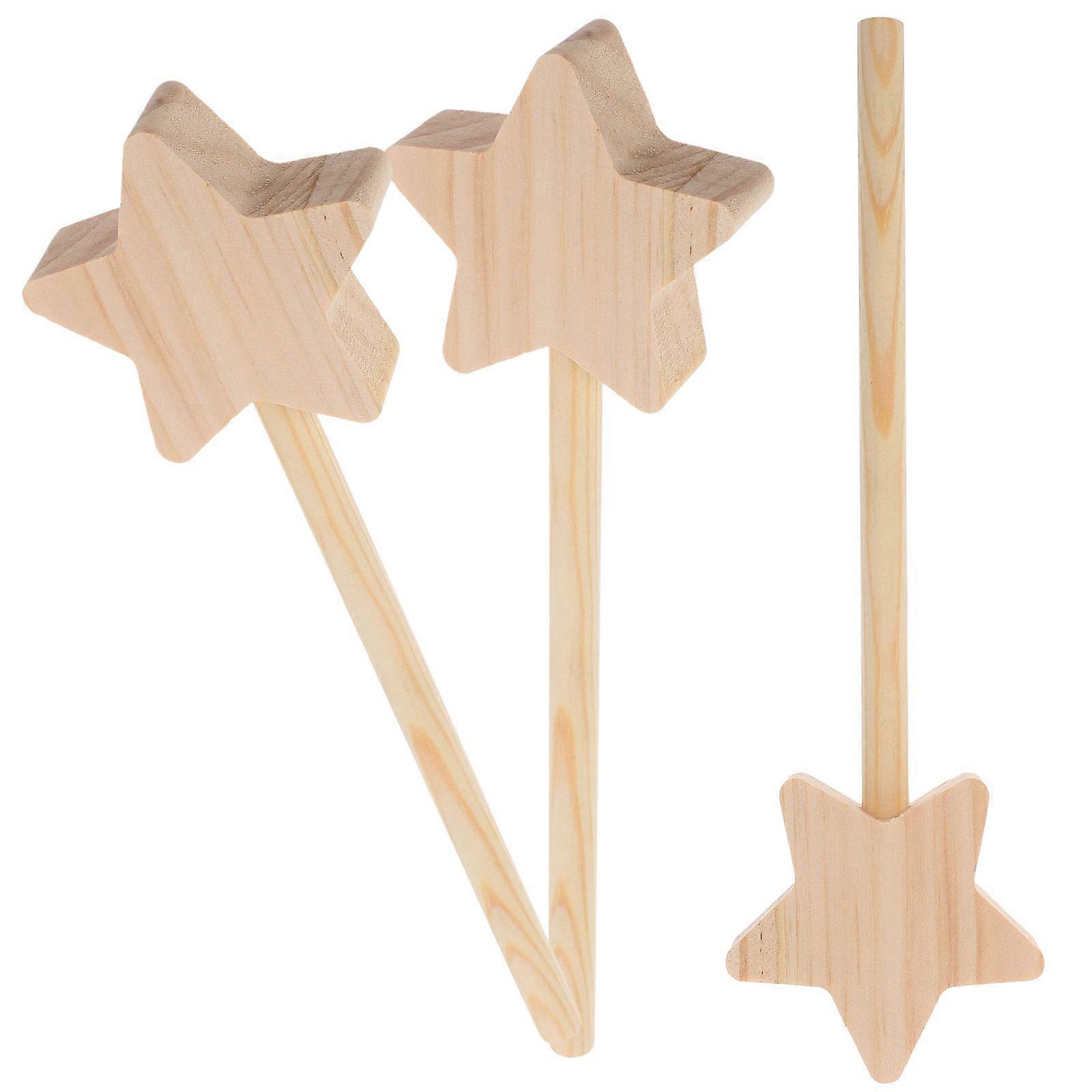 3pcs Unfinished Wood Star Fairy Wands DIY Craft Sticks for Creative Projects – Unpainted Wooden Wand Blanks for Birthday Parties, Costume
