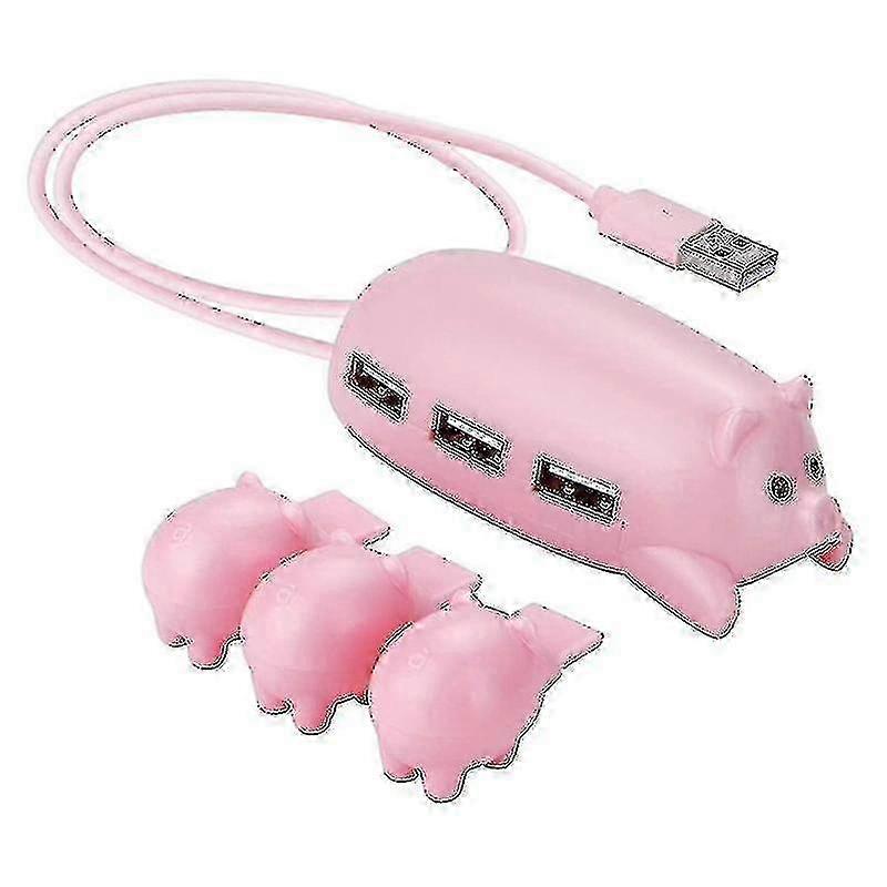 Pink Pig USB 2.0 Hub for Laptop - Portable Keyboard Mouse Adapter Extender Gadget