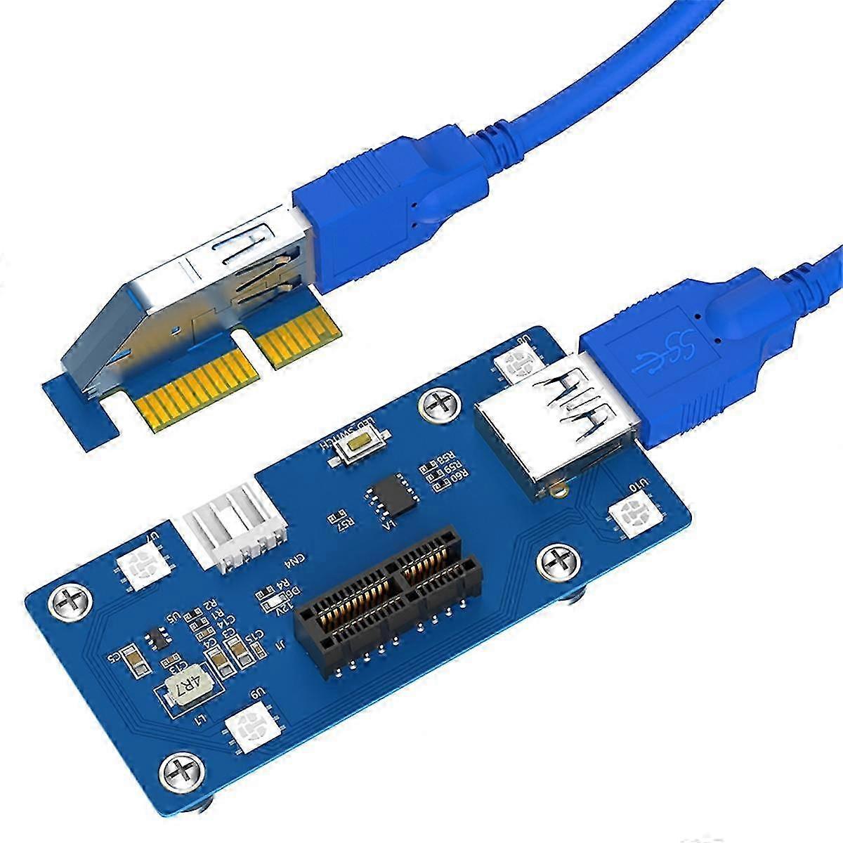 2 in 1 PCI Express PCI-E 1X to 1X/4x/8x/16x Riser Card with Automatic Discoloration LED Light