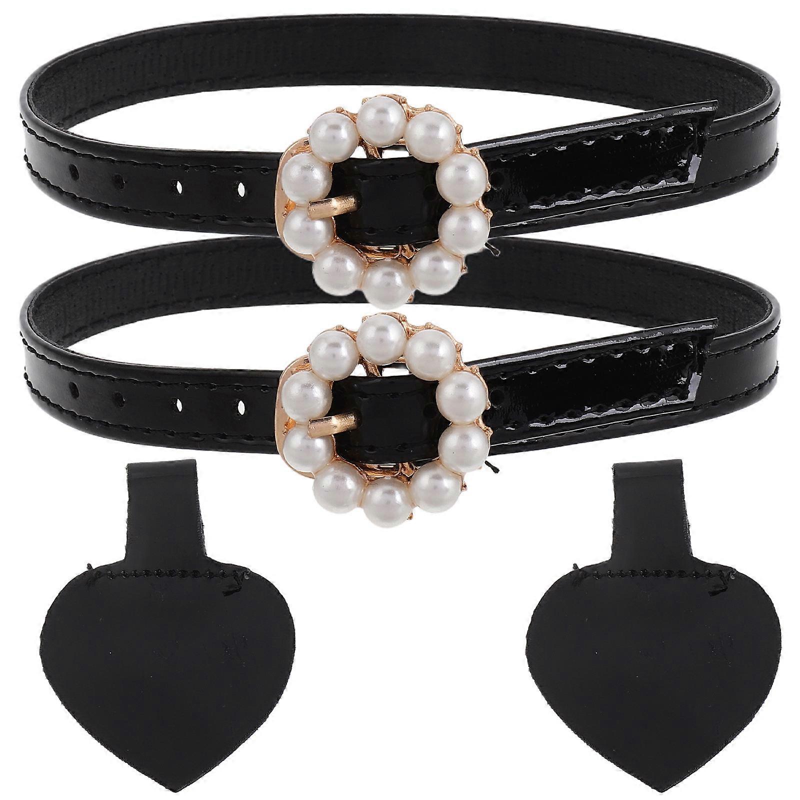 Black High Heel Decorative Straps with Plastic Pearl and Metal Buckle for Ankle Support and Style 1
