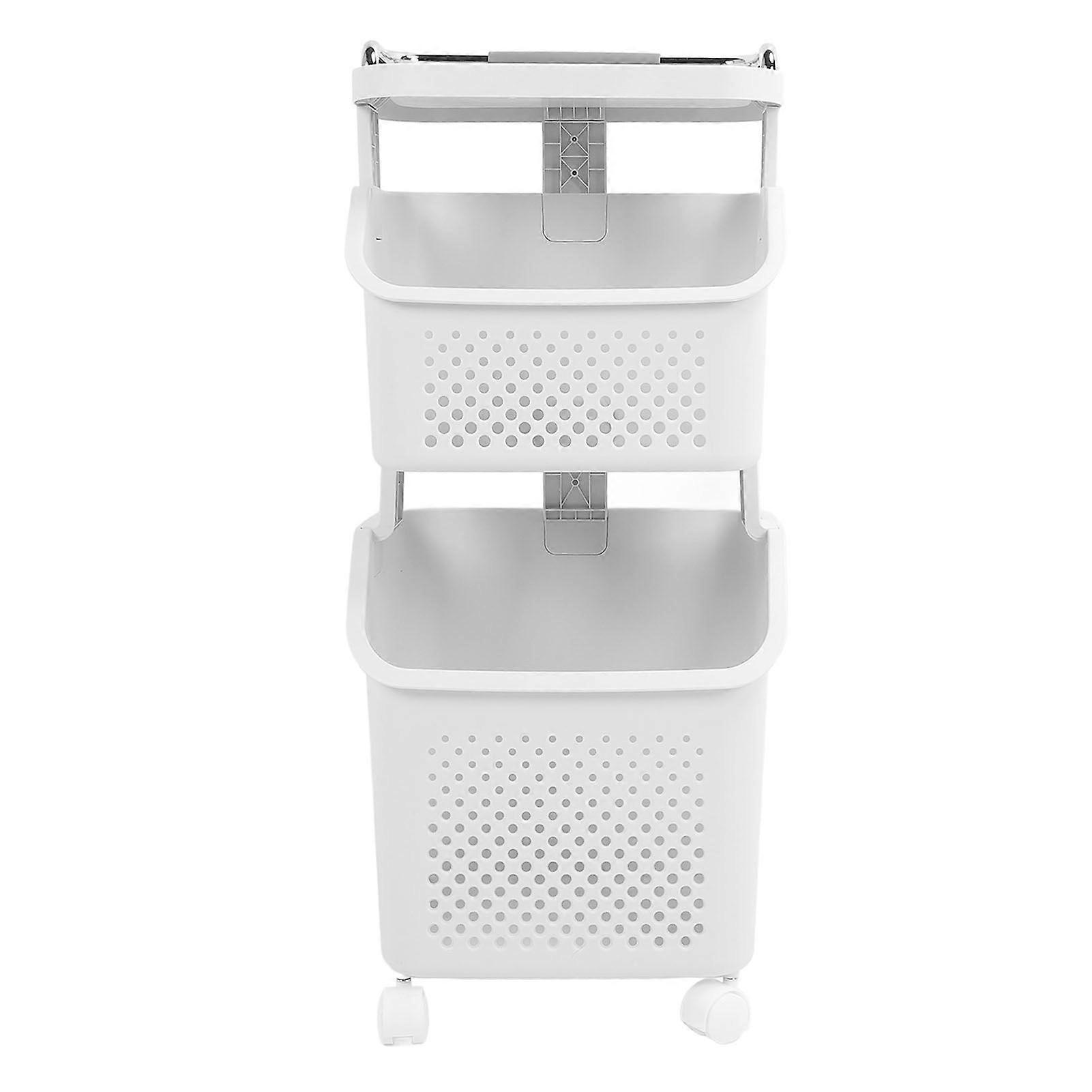 Rolling Laundry Hamper PP ABS Laundry Shelf Clothes Storage Basket Organizer with 4 Wheels for Home Kitchen Bathroom 2 Layers