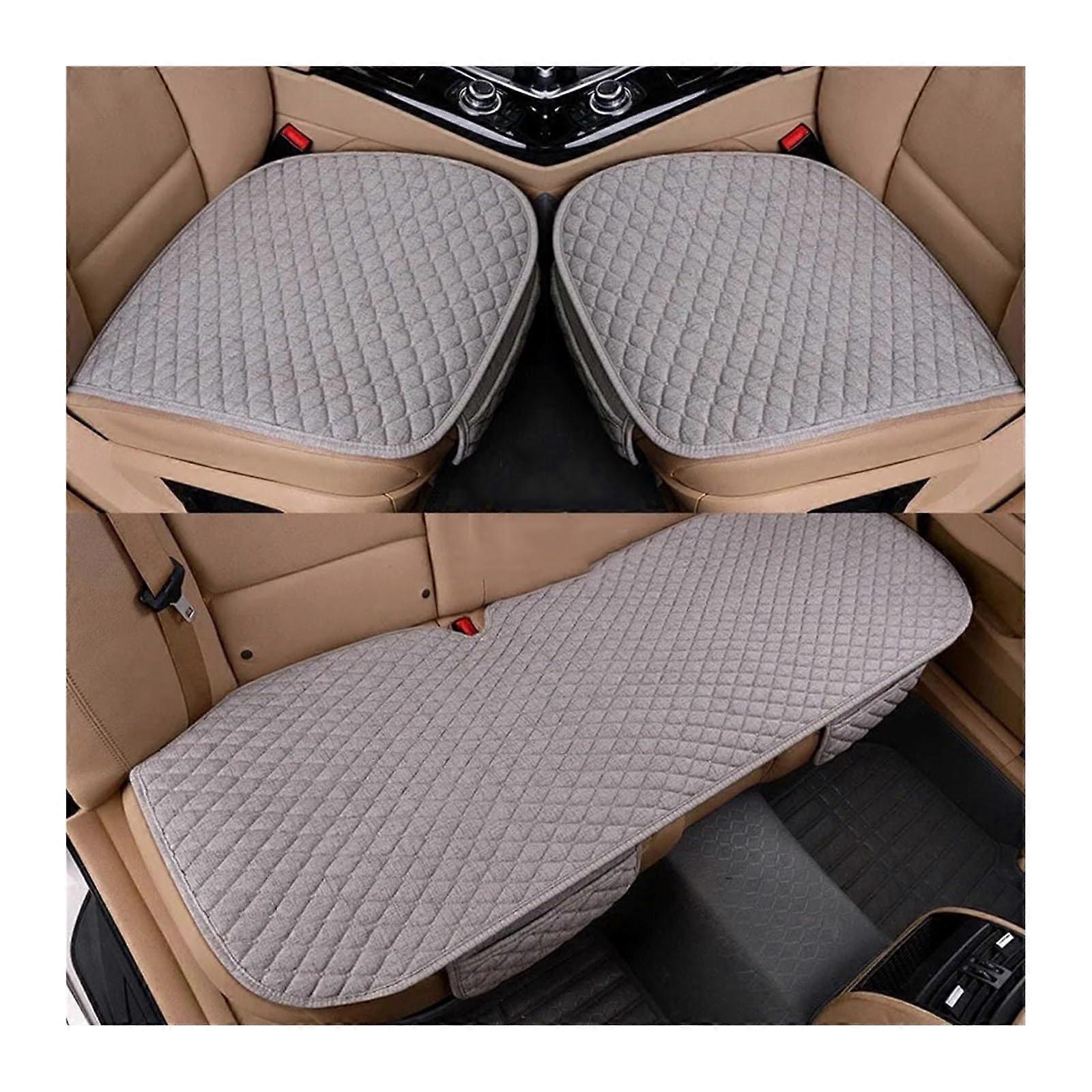 NonSlip Car Seat Cushion Linen ThreePiece Set Without Backrest FourSeason Universal Gray Set