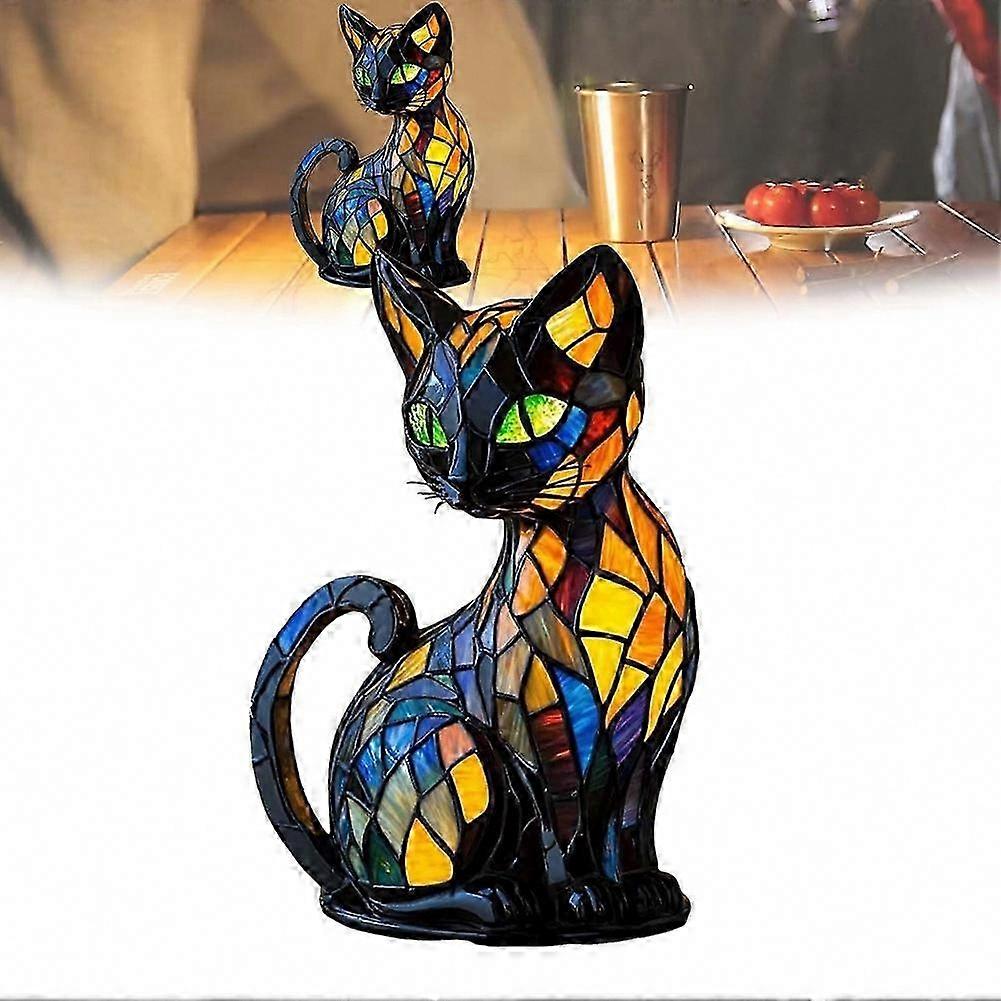 Cat Night Light for Night Stands, Stained Resin Table Lamp, Stained Glass Cat Tabletop Lamp