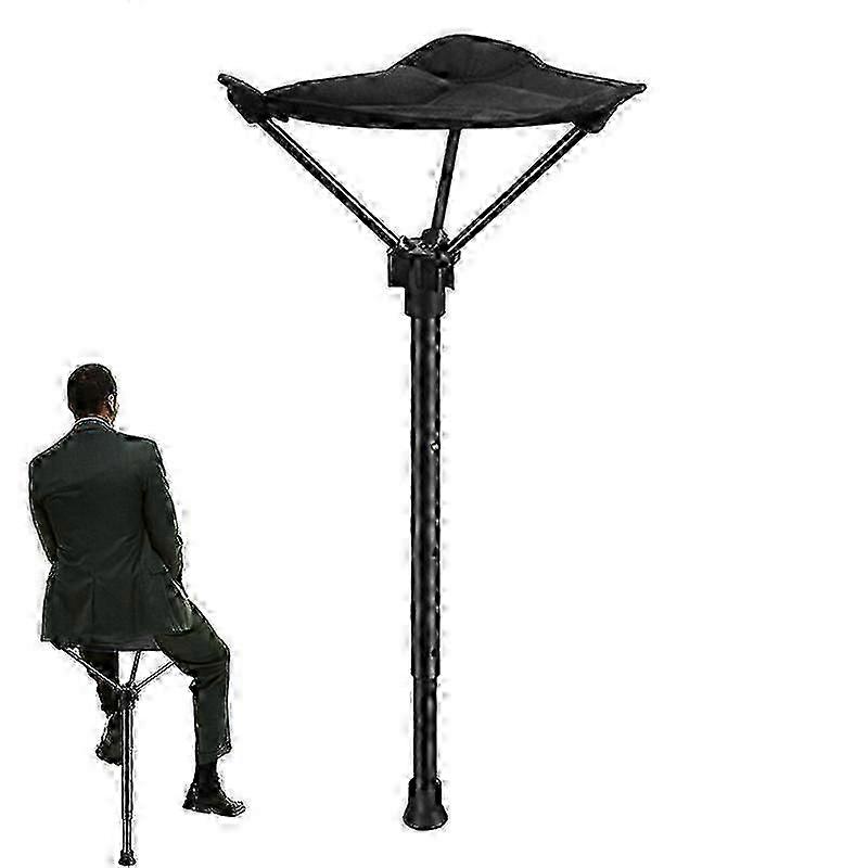 Folding Walking Stick With Tripod Stool Adjustable Height Seat For Outdoor Activities Hiking Camping