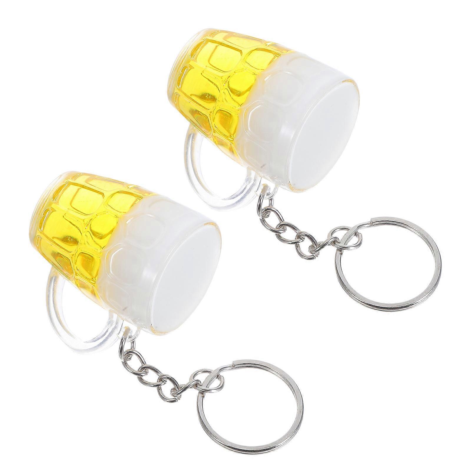 Cool Unique Keychains Creative Design Beer Cup Shape Acrylic Pendant Decor Bag Car Key 2Pcs