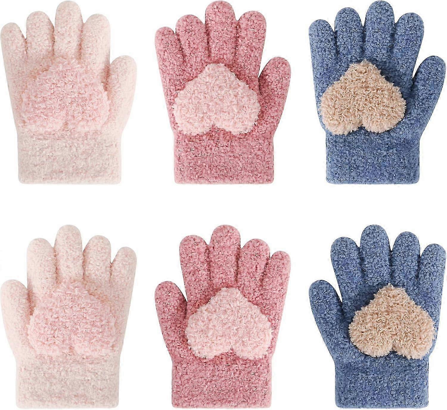 Kids Gloves Winter Knitted Gloves Magic Full Finger Gloves Stretchy Warm Fluffy Gloves for Baby Toddler Boys Girls 1 2 3 Years Old, 3 Pairs