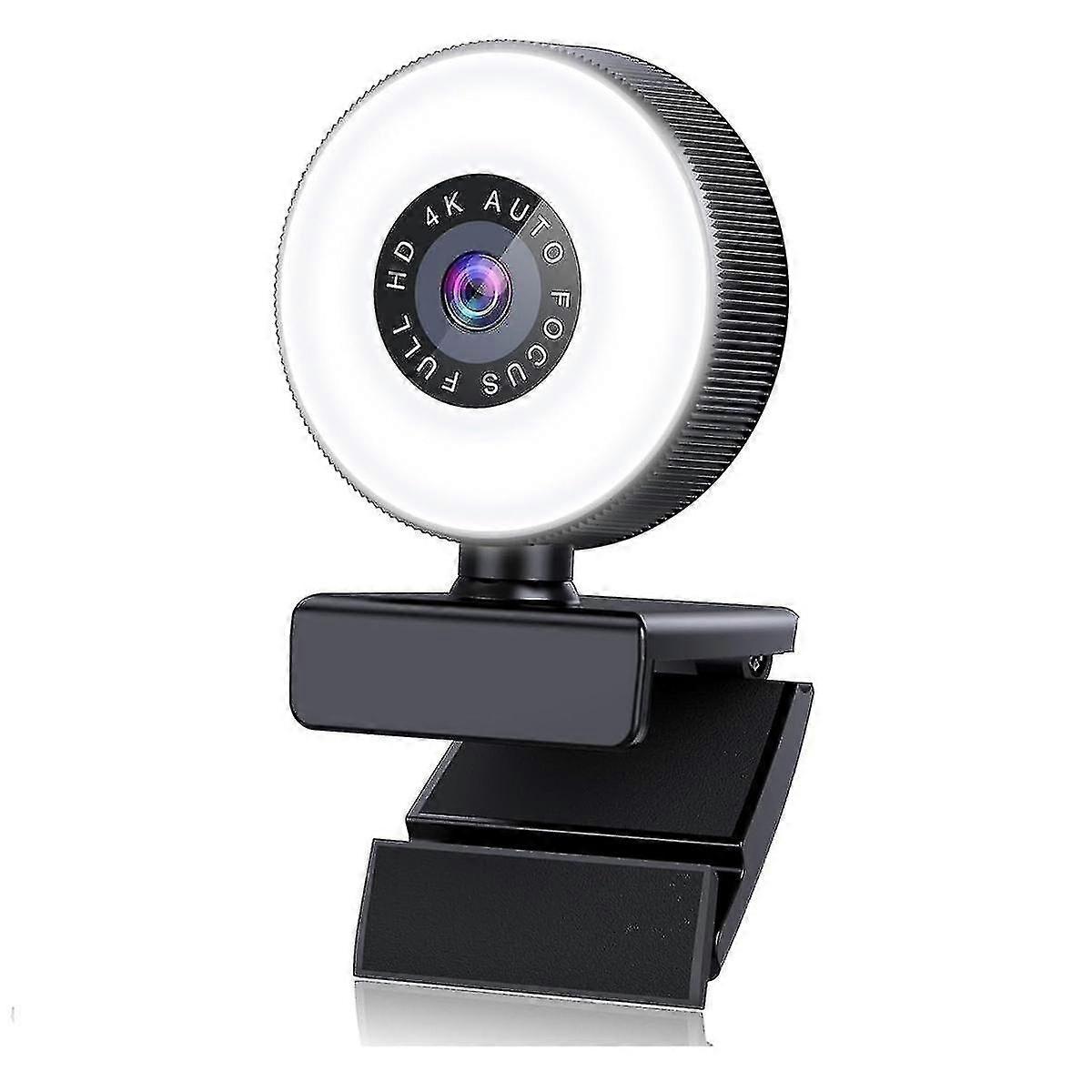 4K HD Autofocus Webcam with Microphone, Adjustable Light Computer Camera USB Webcam for Laptop Deskt