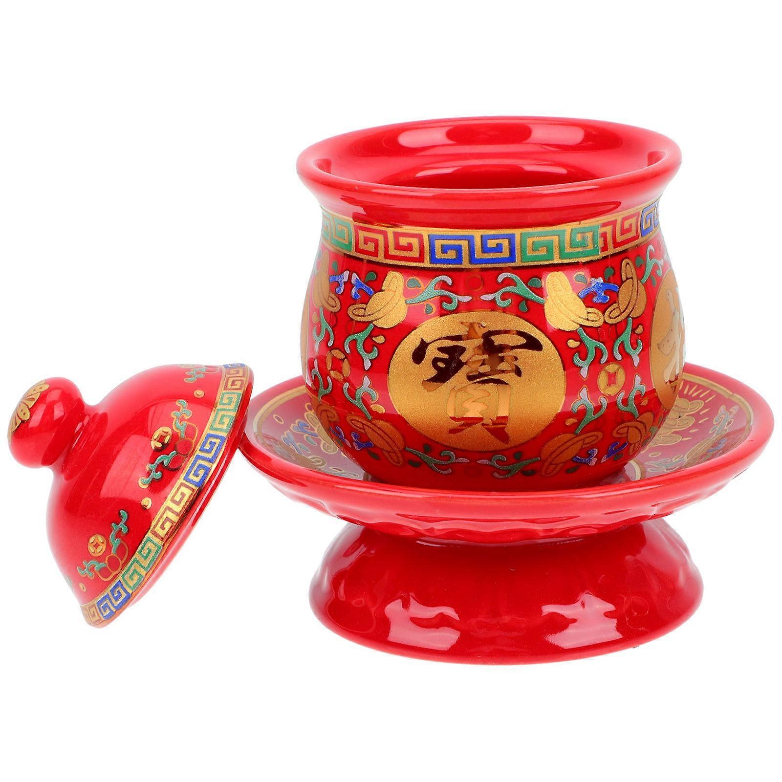 Temple Buddha Worship Cup Ceramic Buddha Cup for Storage Red