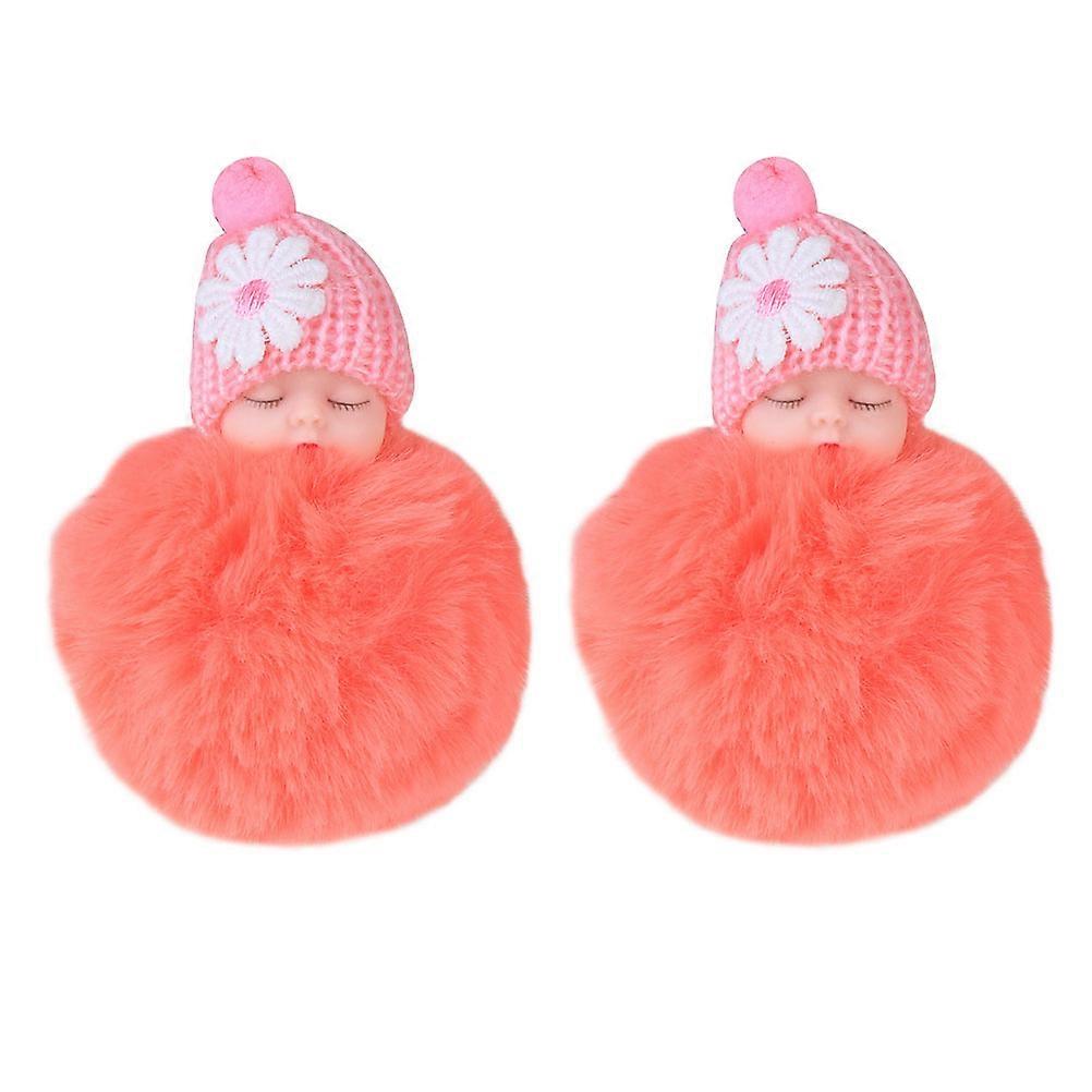 Lovely Pompom Keychain Plush Doll Keychain for Decor 2Pcs Set