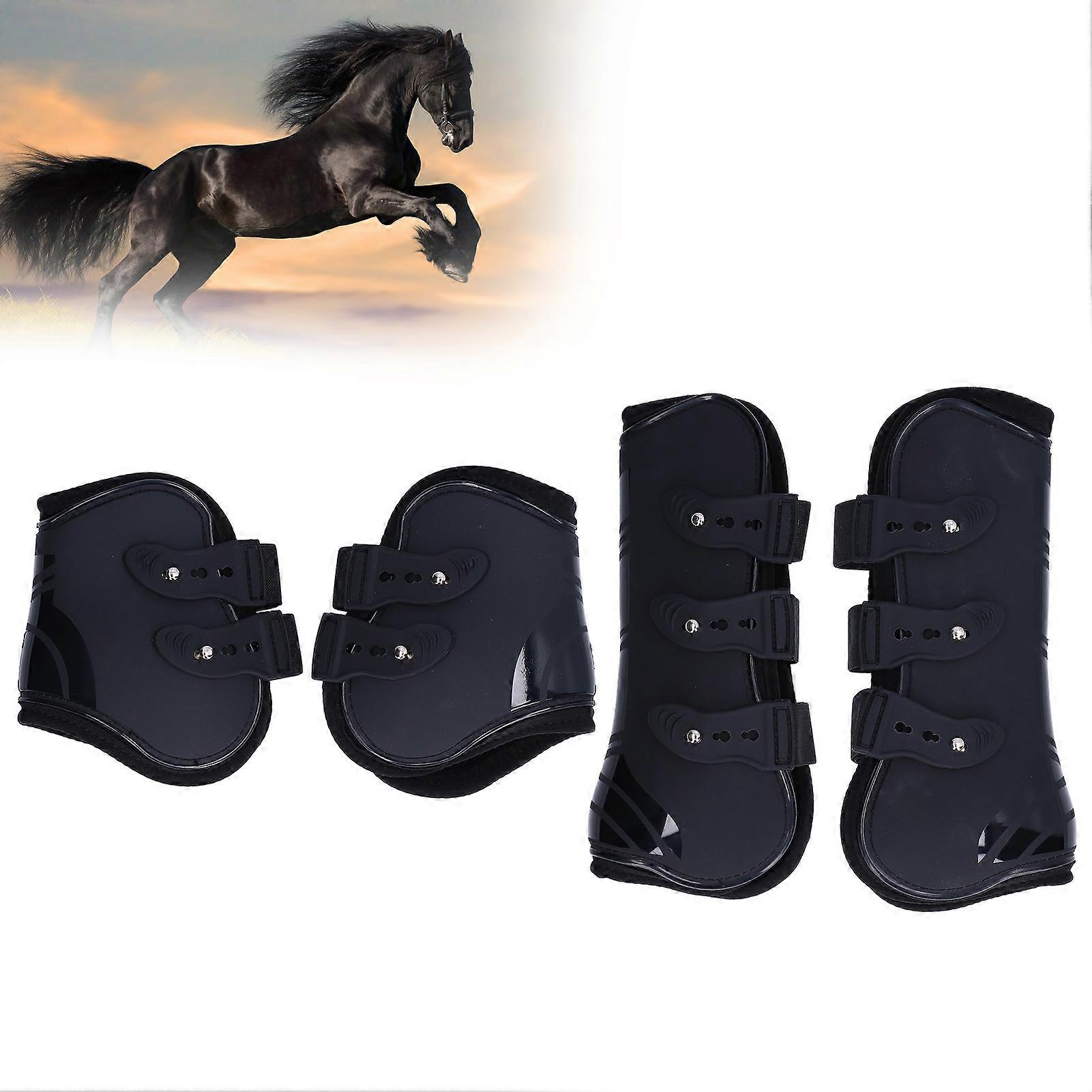 4Pcs Horse Tendon Boots Safe Soft Wear Resistant PU Shell Tendon Guard Boots for HorsesA Set of Black Front and Rear XL