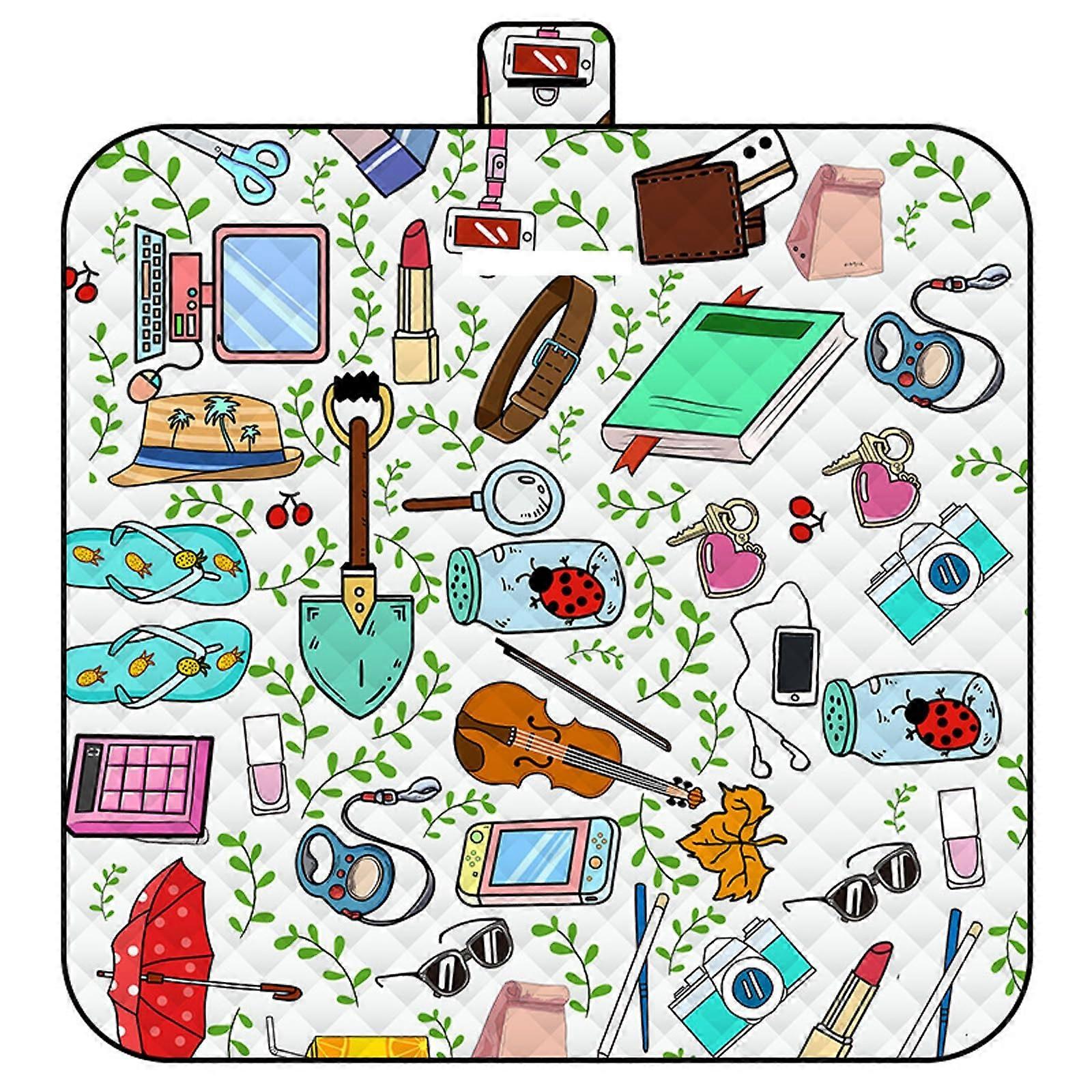 Extra Large Family Portable Picnic Blankets Foldable Waterproof Sandproof With Tote For Camping 200x200cm Color 24