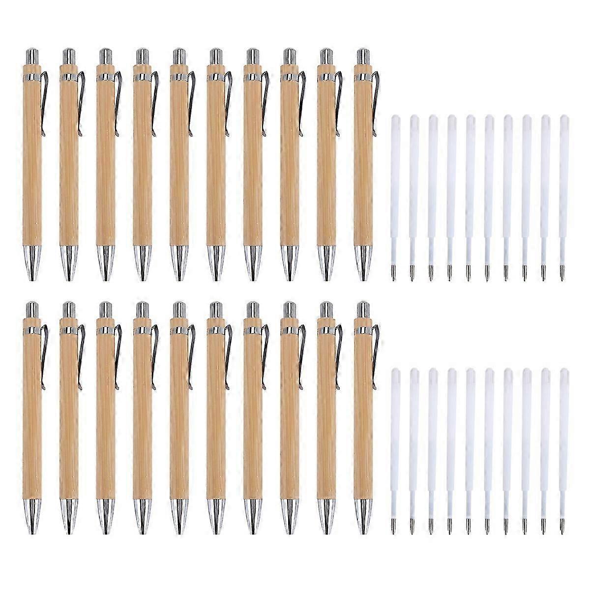 20 Pcs Bamboo Retractable Ballpoint Pen and 20 Pcs Extra Refills