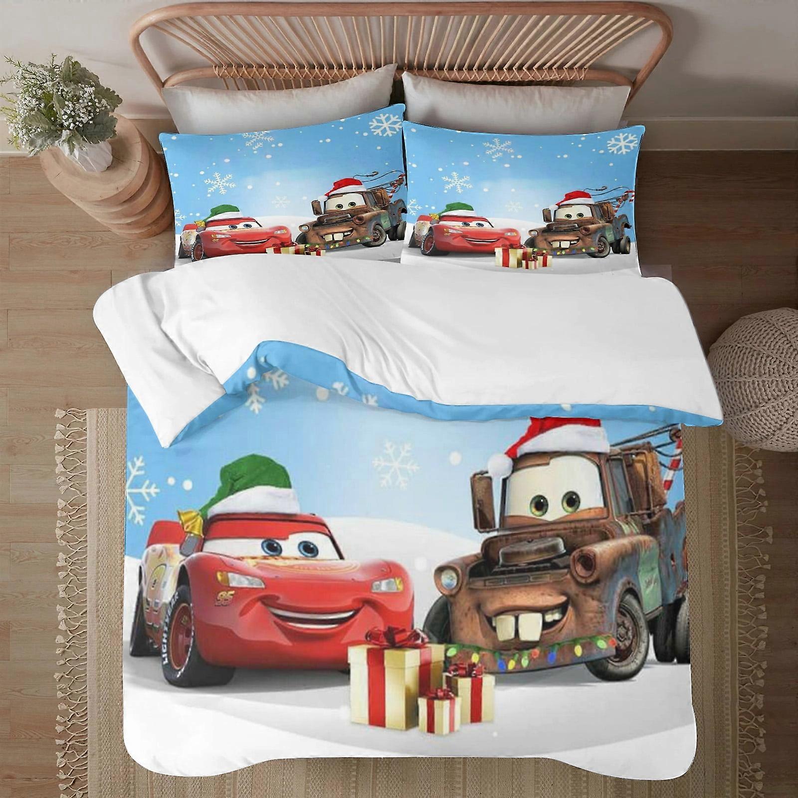 Lightning McQueen Twin Bedding Set 3-Piece Full Size Comforter with 1 Flat Sheet and 2 Pillowcases 228x228cm