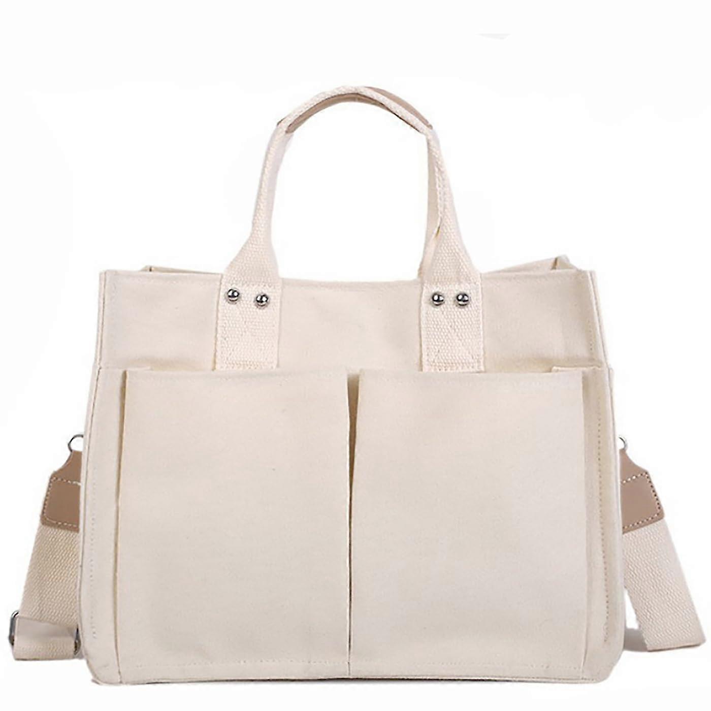 Canvas Bag With Handle Large Capacity Messenger Bag Laptop Compartment Multi Pocket WearResistant Tote For Men Women