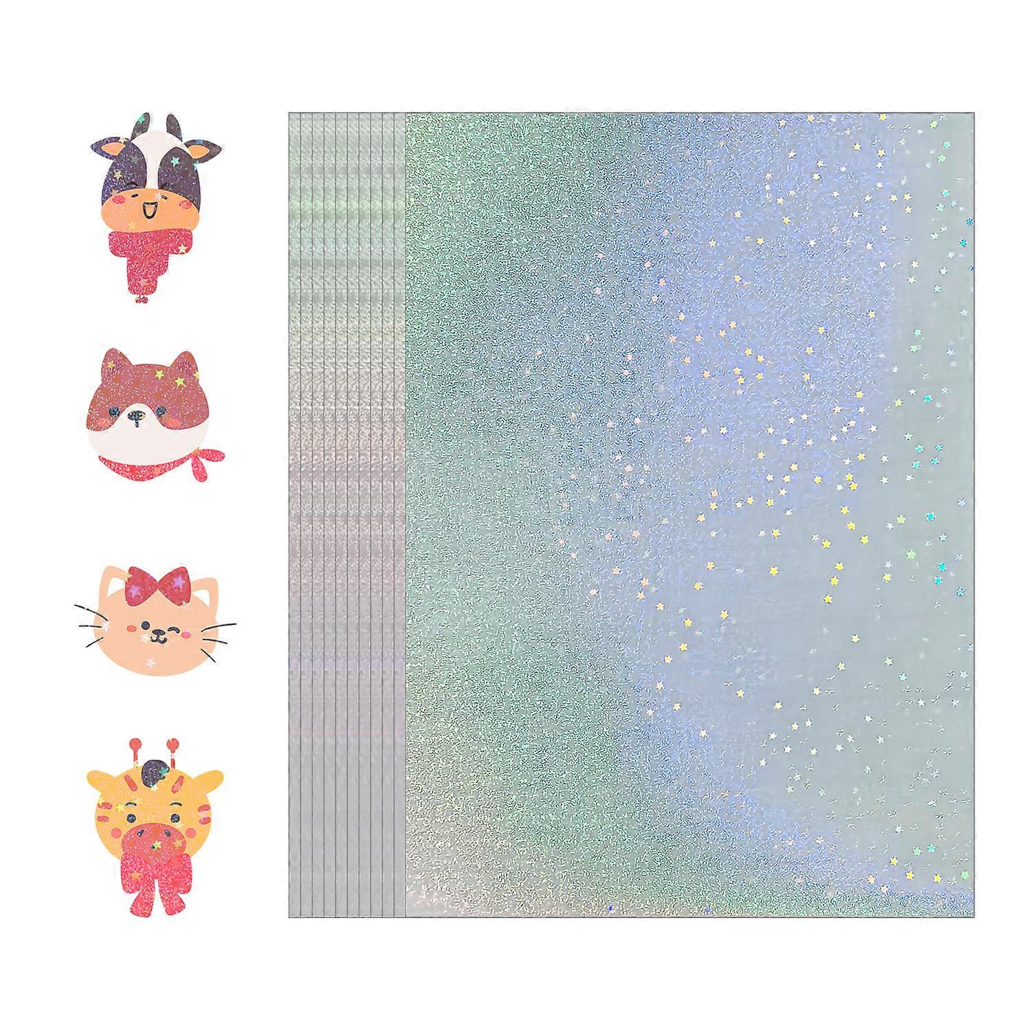 50 Sheets 4.1x2.9 Inch Sand Star Holographic Sticker Paper, Polypropylene Self-adhesive Waterproof Cold Laminating Sheets