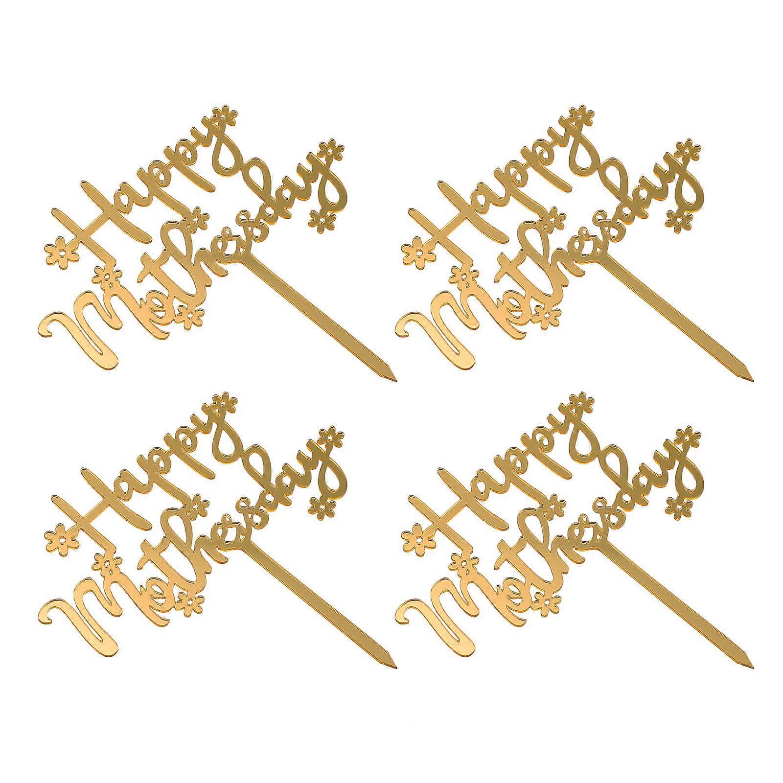 Party Cake Topper Insert Card for Decoration Use 10Pcs Golden Set