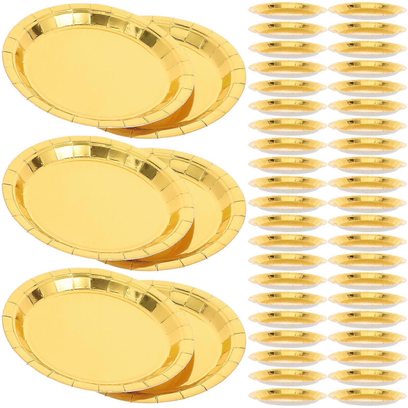 80Pcs Multi-Function Food Paper Plates for Birthday Party Picnic Christmas New Year in Golden Made of Paper