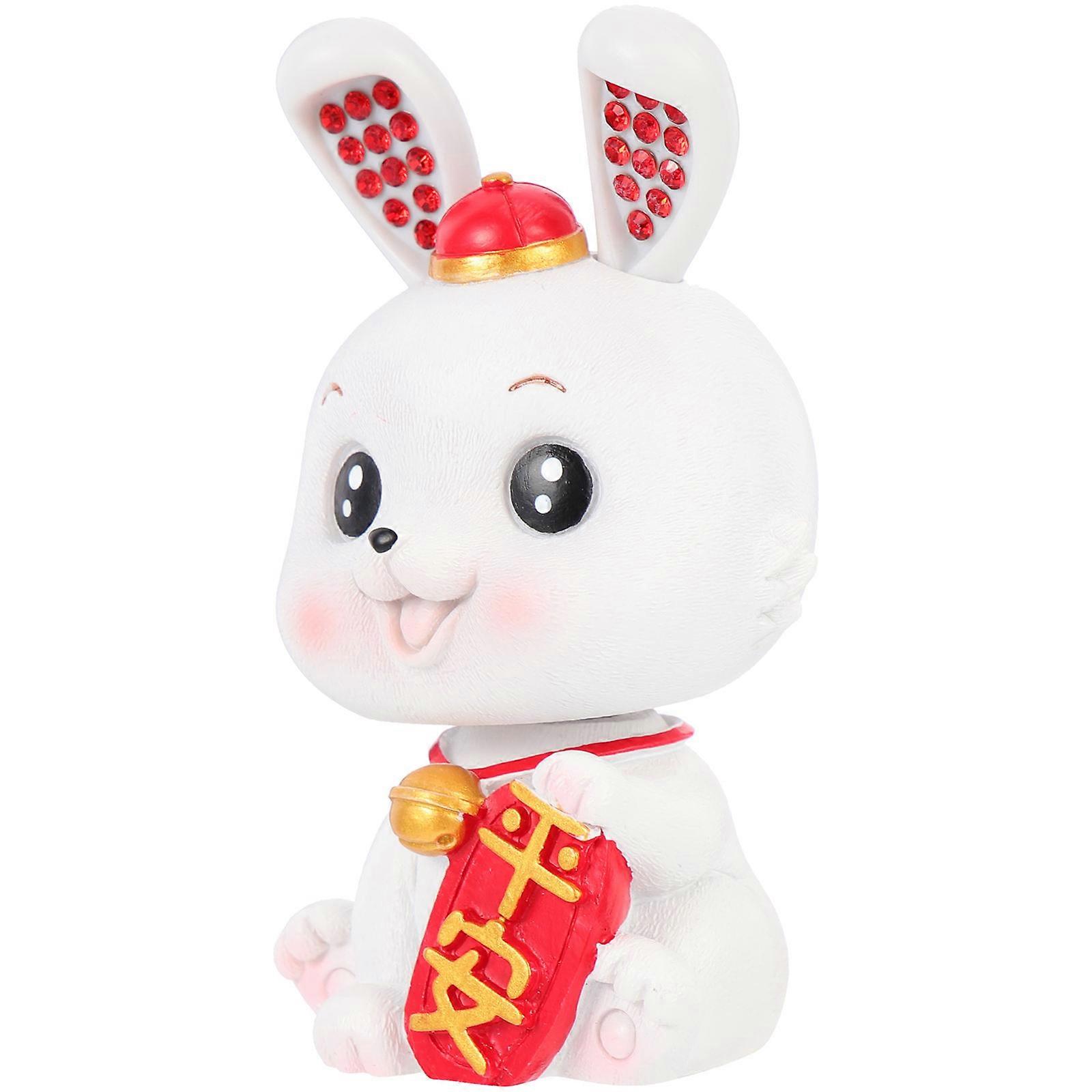 Rabbit Figurine for Home Resin Zodiac Decor for Desktop 2Pcs Multi Color