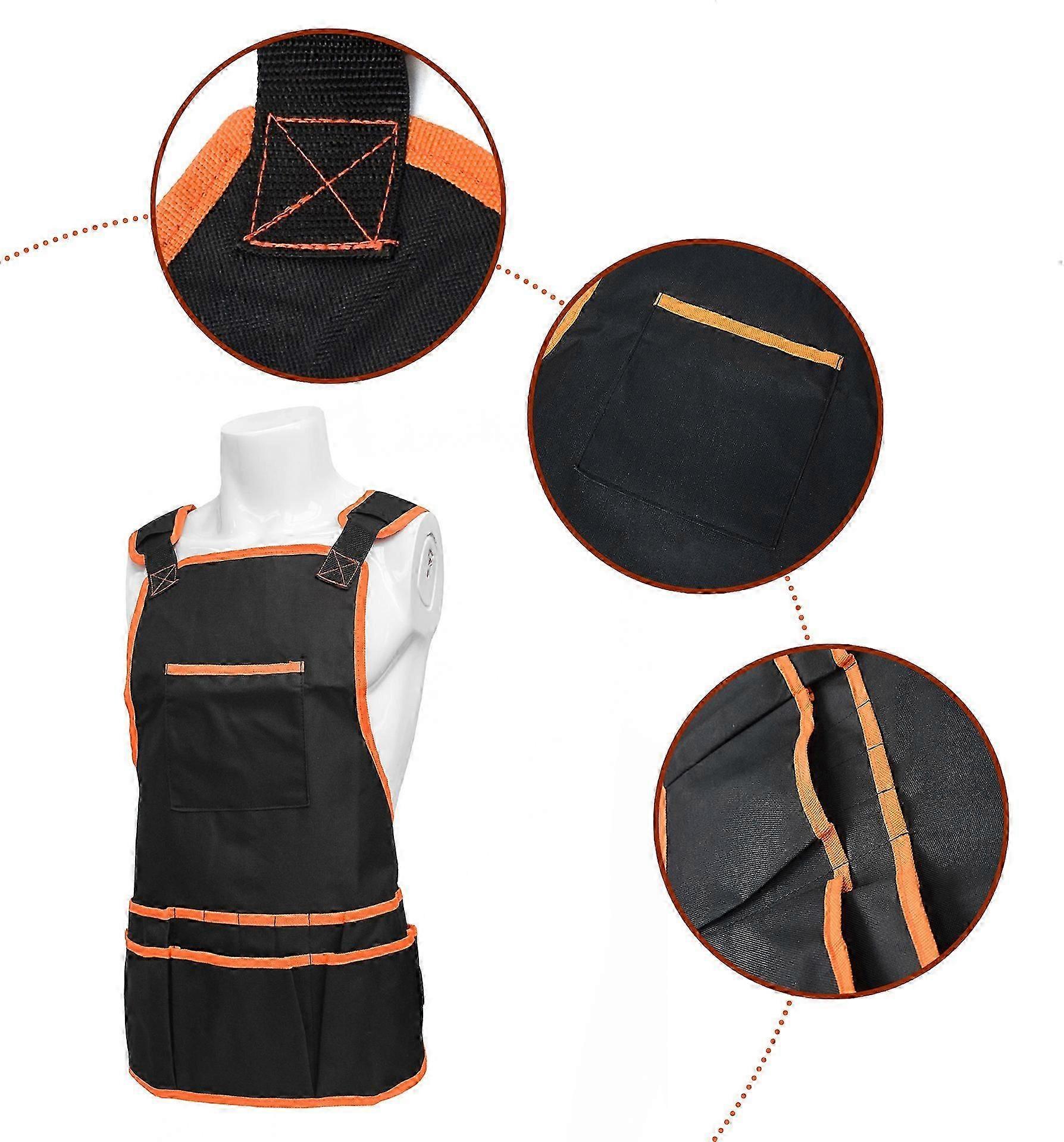 Work Tool Apron Durable Canvas Apron with 14 Tool Pockets Adjustable Cross Back Straps Work Apron