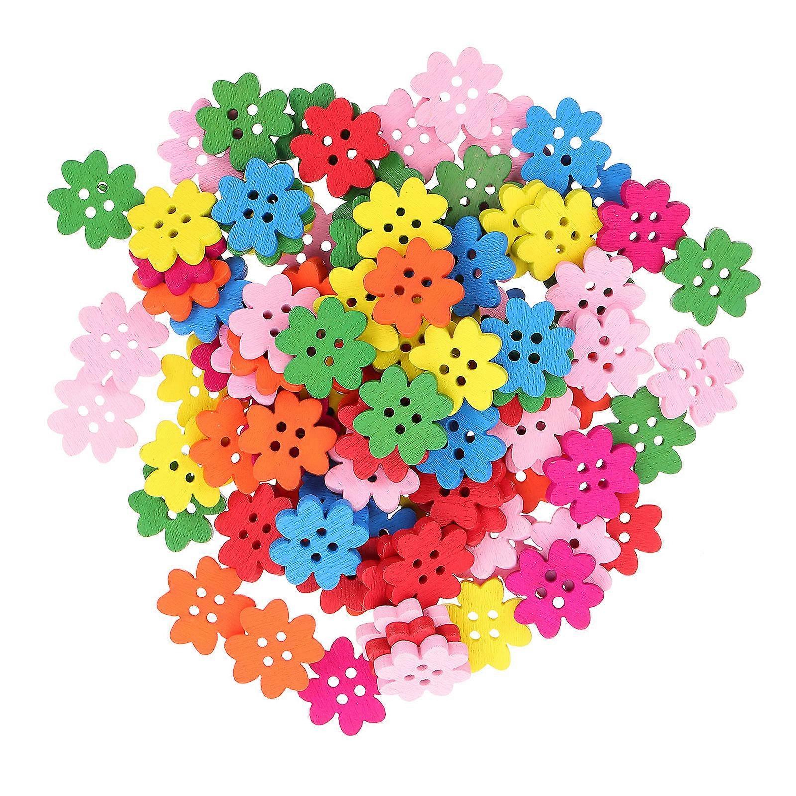 200Pcs Colorful Wooden Shape Buttons for Sewing Clothes Use