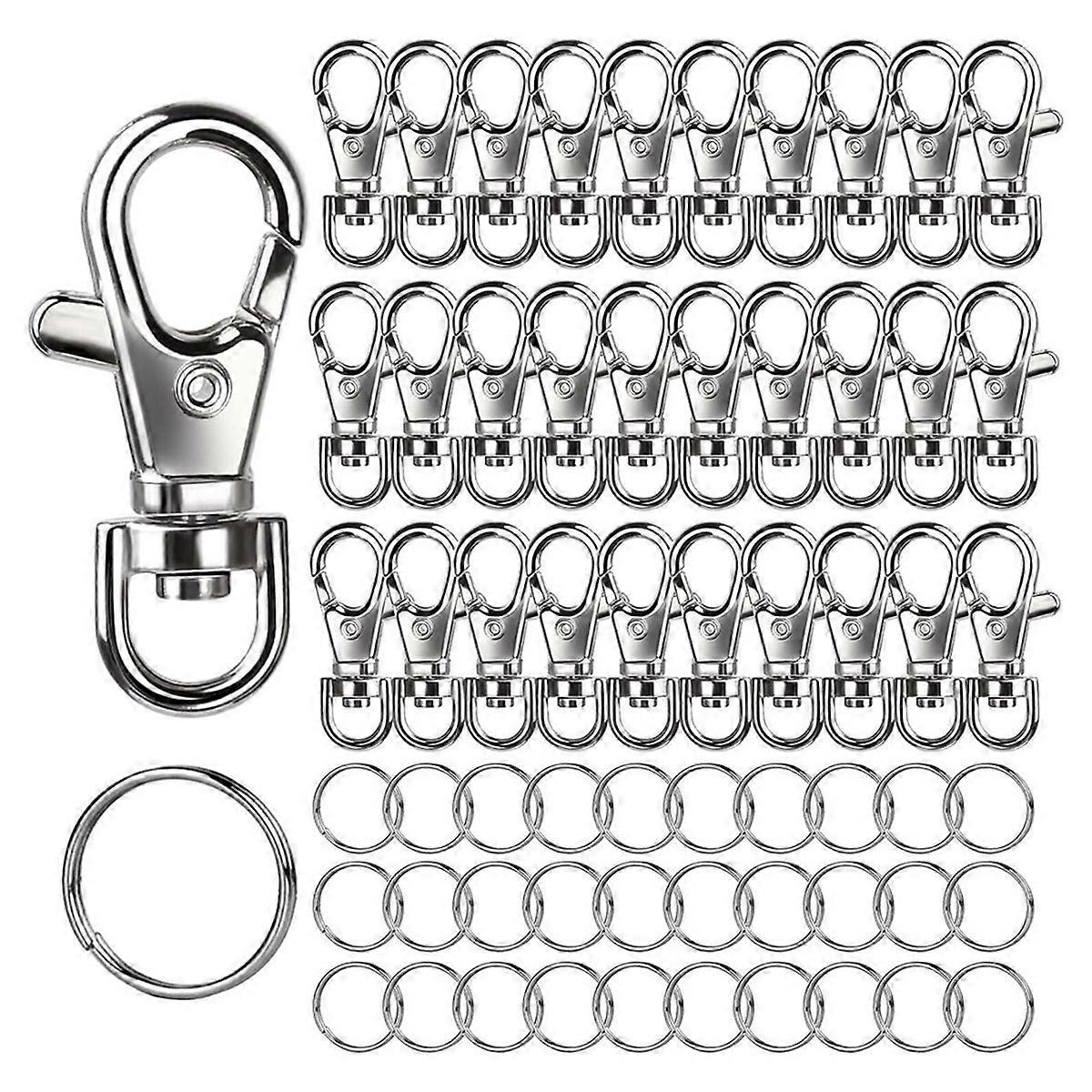 Metal Swivel Snap Hooks and Key Rings, 30PCS Small Lobster Claw Keychains Clasps and 30PCS Key Chain Ring, 60PCS