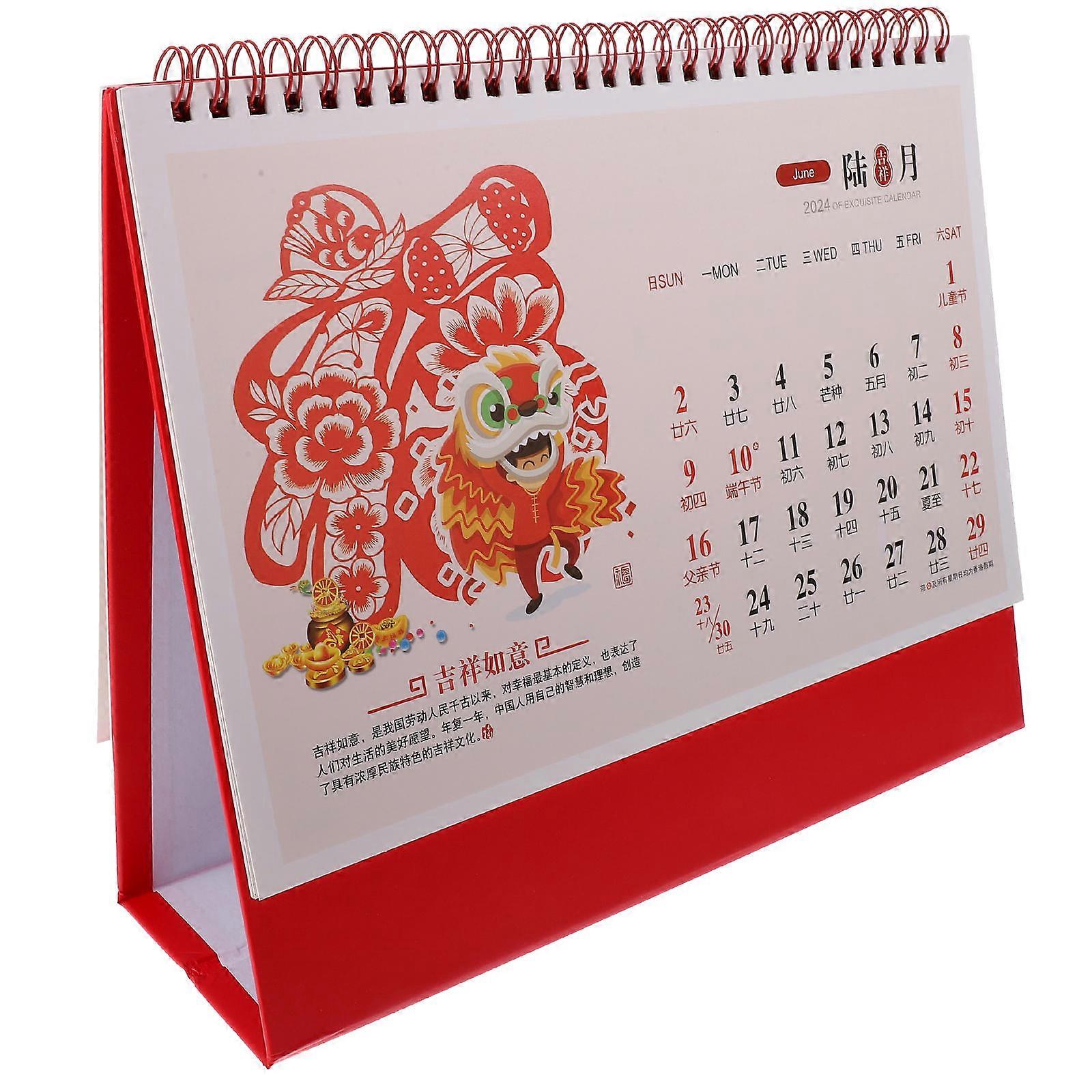 Year Calendar Dragon Year Tabletop Calendar for Office Use Paper Red for Daily Reminder 1Pcs