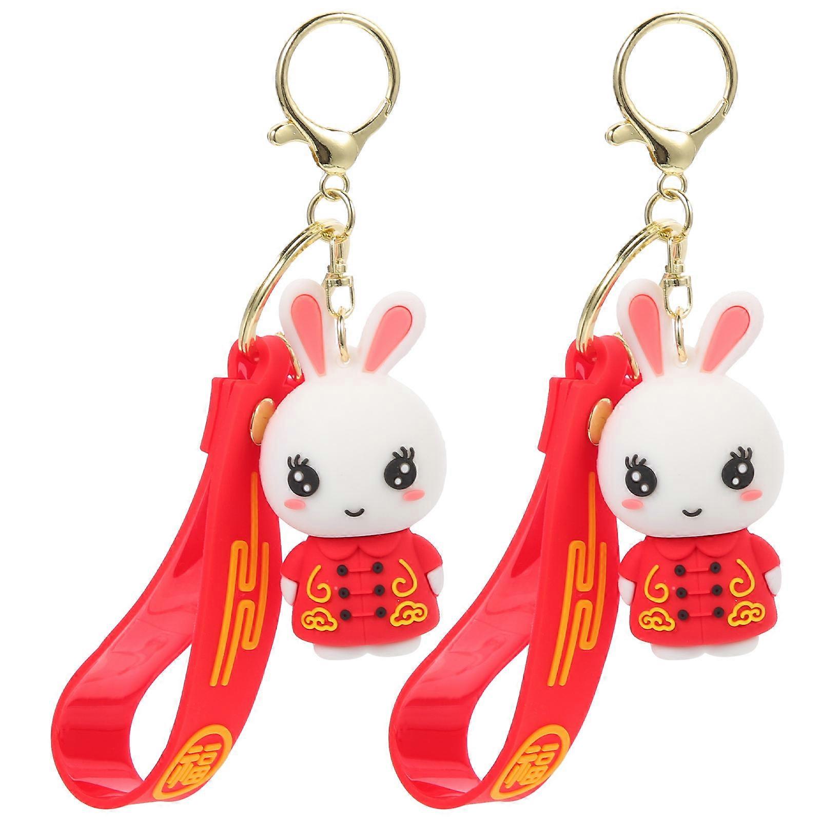 Decorative Rabbit Pendant Keyring For Birthday Party Wedding And New Year Assorted Color 6Pcs