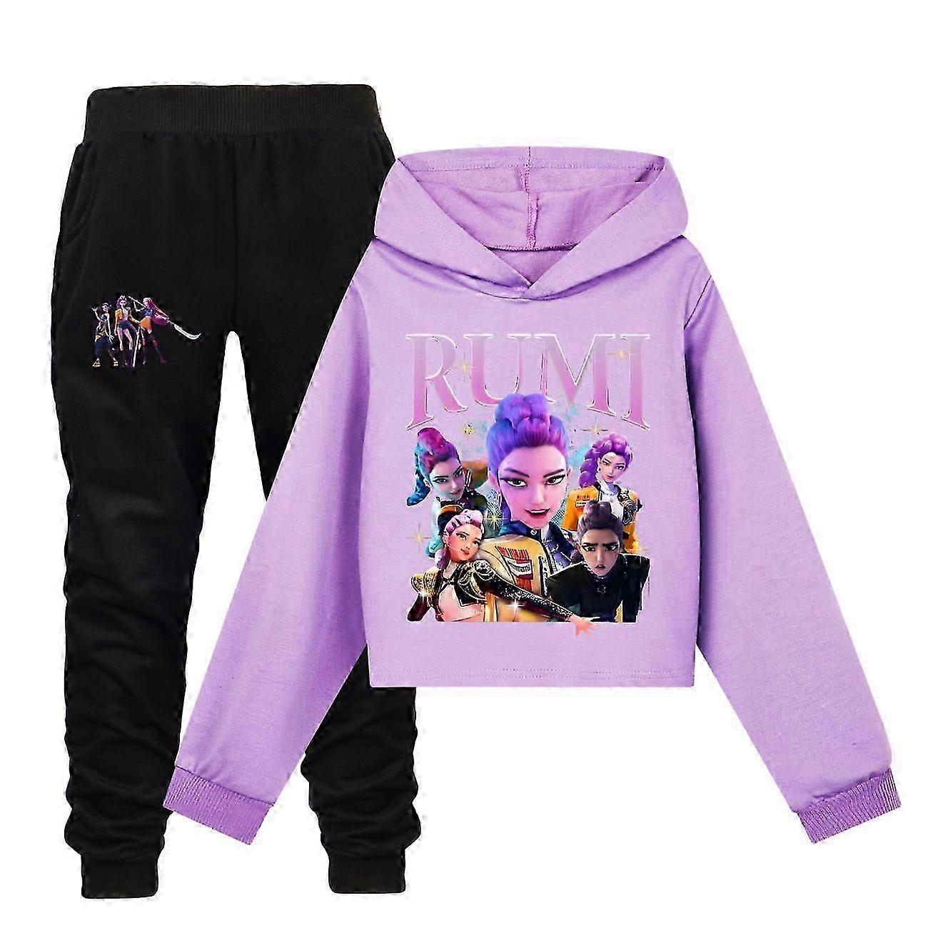 Felpa con cappuccio, pullover, top e pantaloni per bambine K-pop Demon Hunters, set completo 02