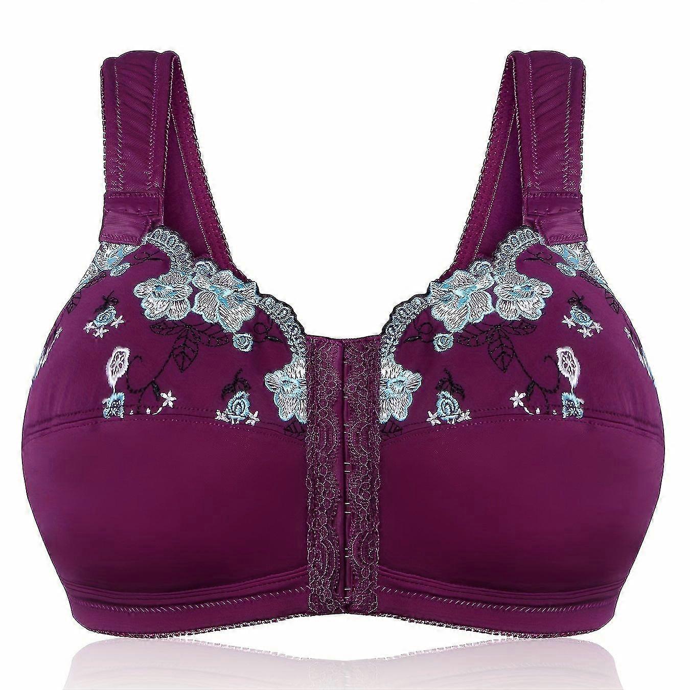 2025 Juege* Plus Size Elegant Bra, Women's Plus Wireless Full Coverage Floral Embroidered Cross Strappy Back Bra