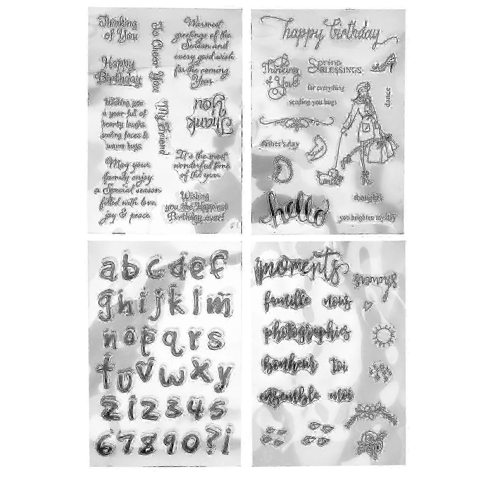 25-26 Clear Silicone Seal Greeting Words Alphabet Numerals Pattern Embossing Template for Paper Card Making DIY Scrapbooking