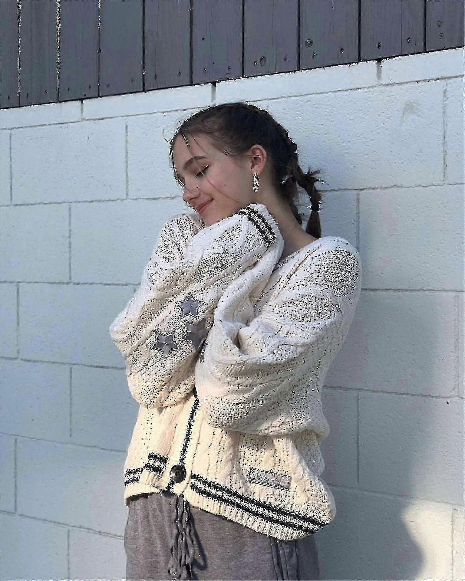 Star Embroidered Knit Cardigan with Folklore Design, Gift from Eras Tour, Code--ZZ1