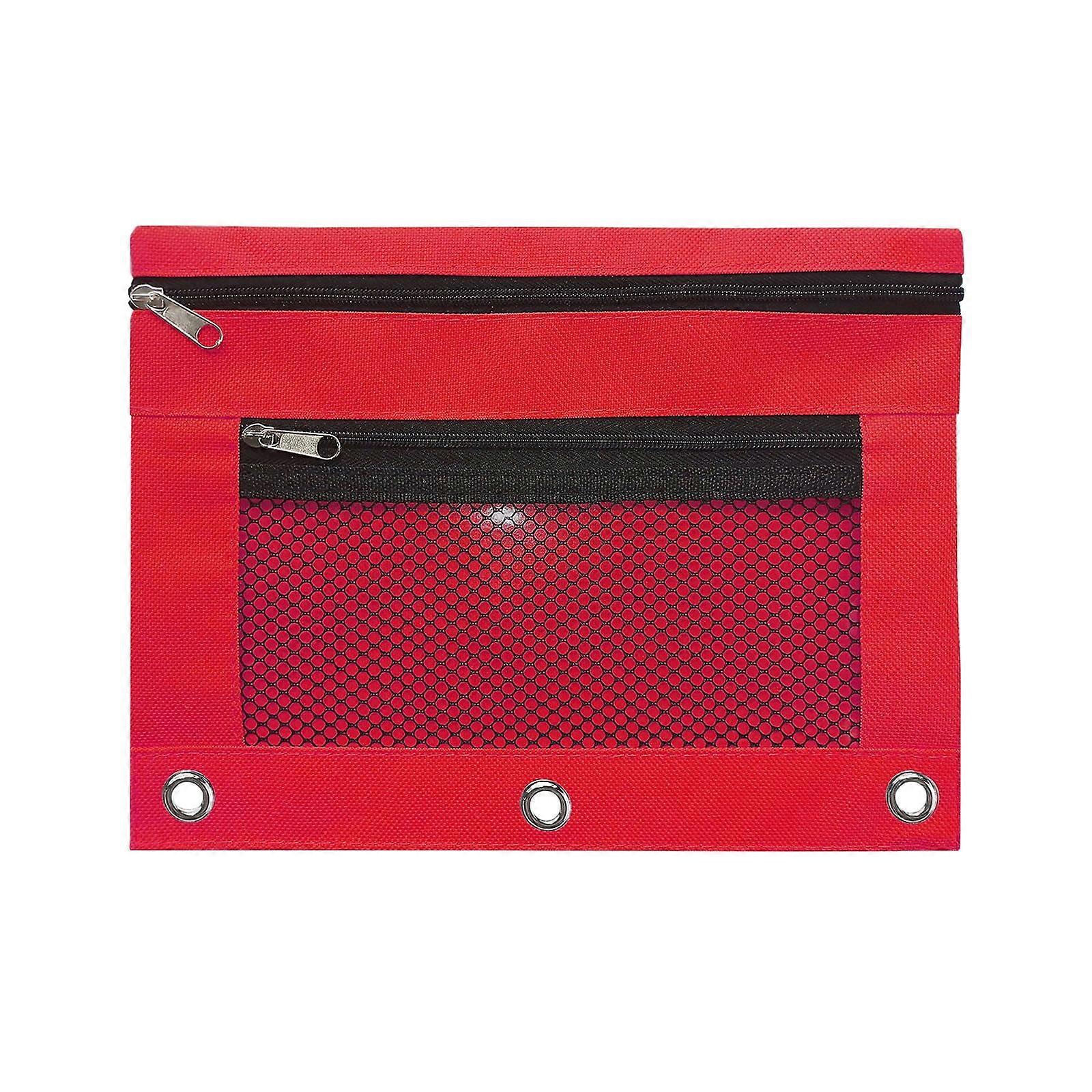 2 Pack 3-Ring Binder Pencil Pouches, Double Zipper with Clear Window, Big Capacity & Reinforced Grommets, Compatible with 3 Ring Binders