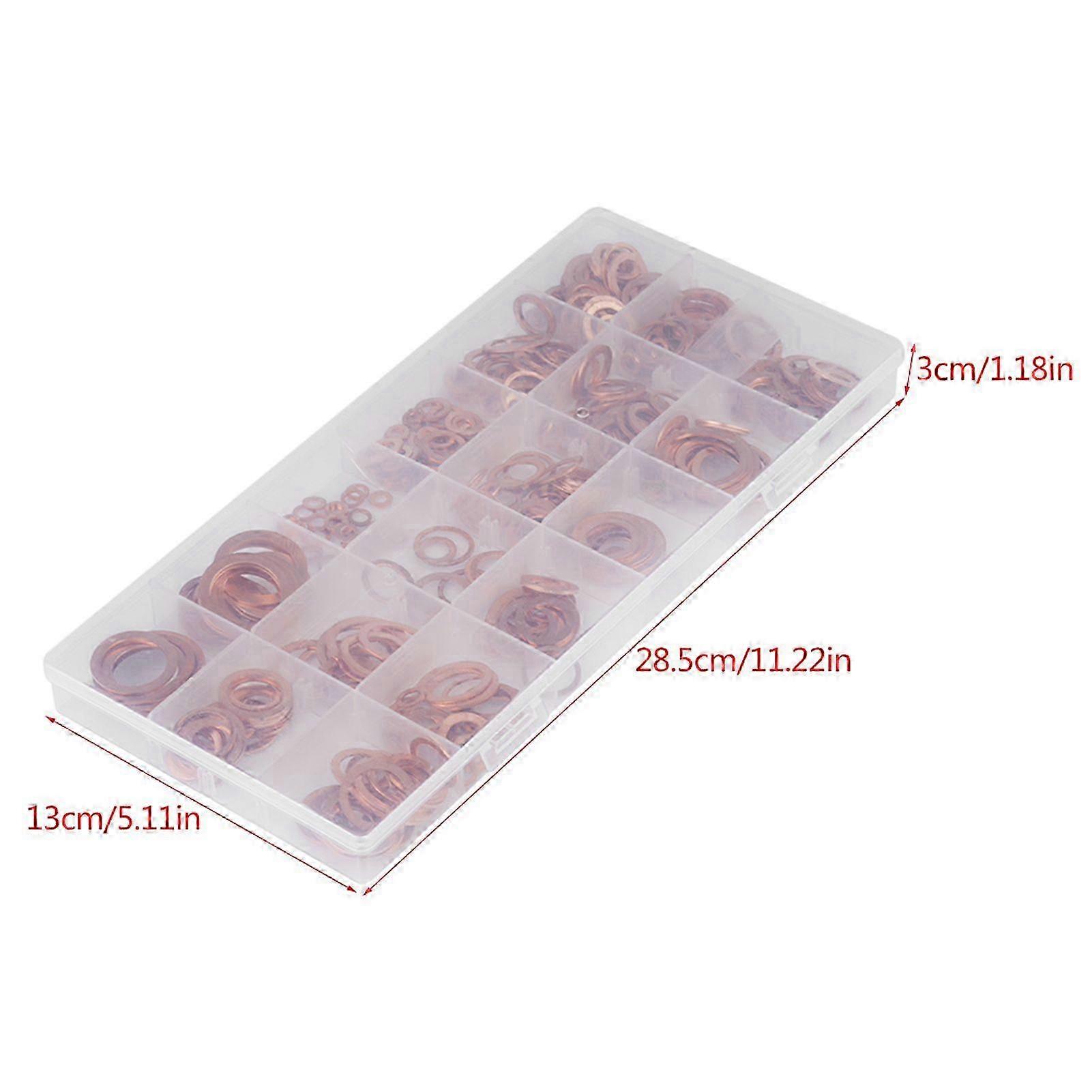 395pcs Solid Copper Flat Ring Washers Sump Plug Assortment 18 Sizes Kit with Box