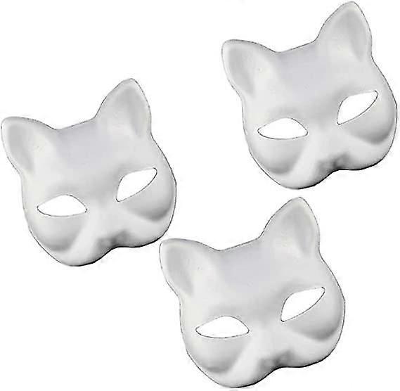 3pcs 猫マスク 白紙 空白の手描き フェイスマスク DIY 誕生日パーティー用 未塗装の動物ハーフフェイスマスク 好意用品