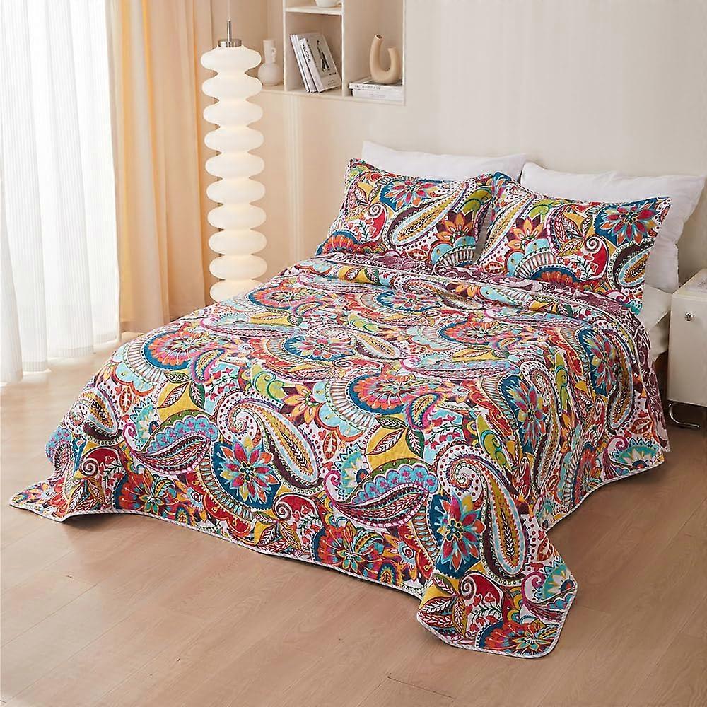 Luxury Embossed Bedspread Double Size 3Piece Reversible Quilted Bed Set Soft Cotton Bohemian 78.7 x 86.6 Inches