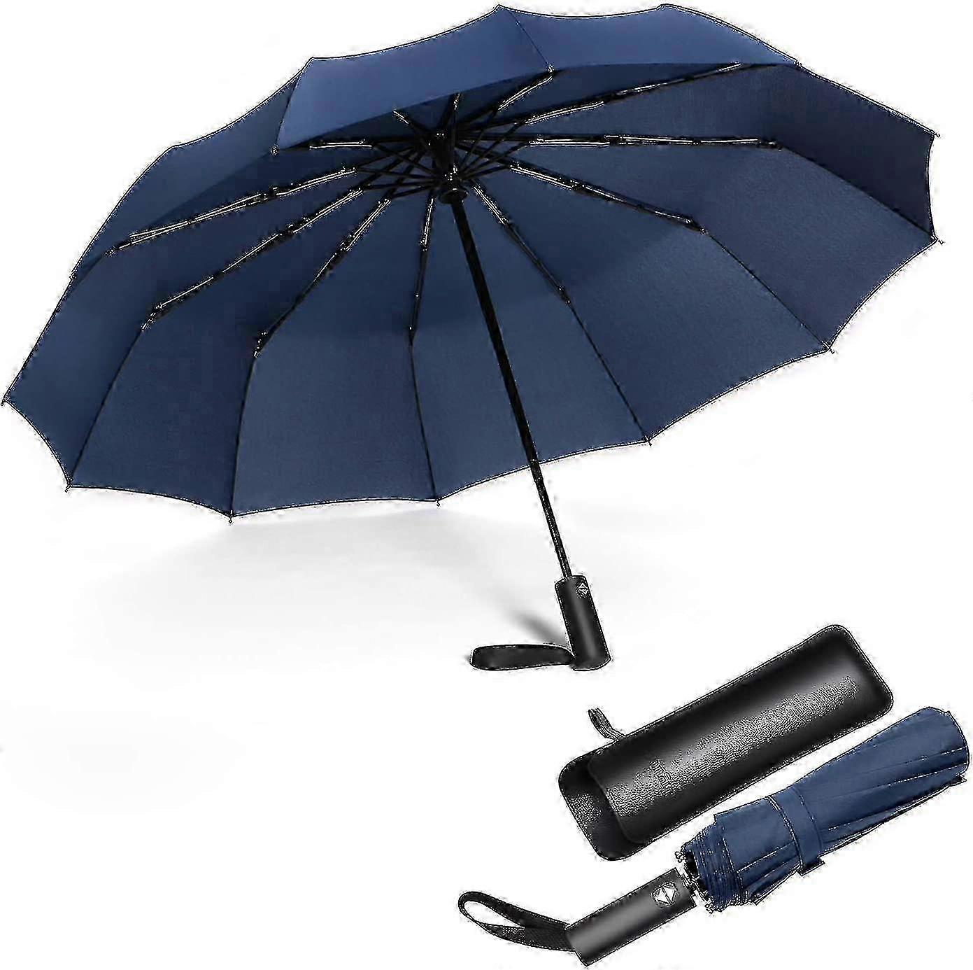 12 Ribs Folding Umbrella Windproof Compact Travel,auto Open/close Large Rain Umbrellas W/teflon Coat -NMAOV