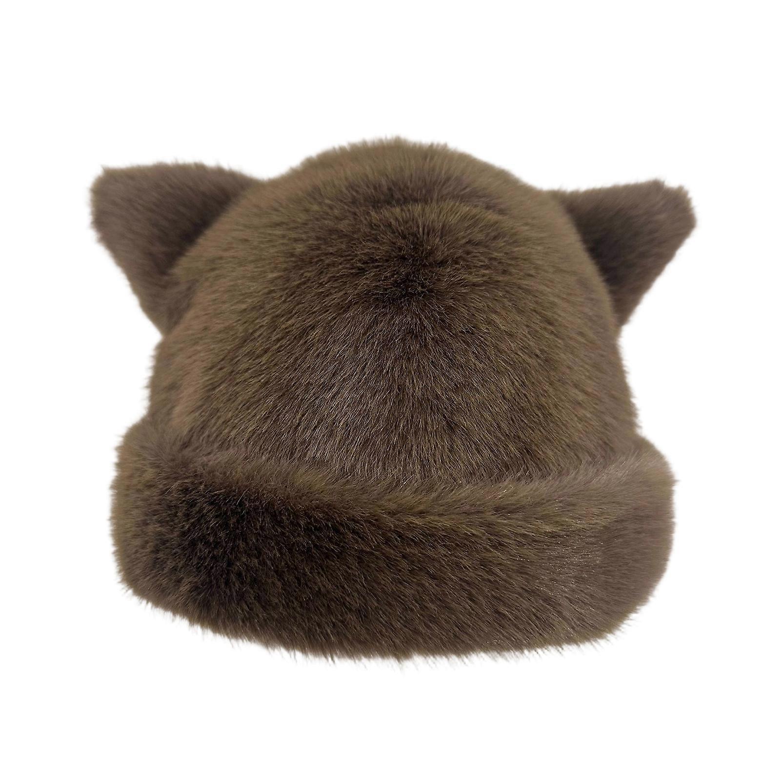 Winter Hat Solid Color Bear Ear Decor Windproof Warm Knitted Hat Lightweight Breathable Thermal Hat