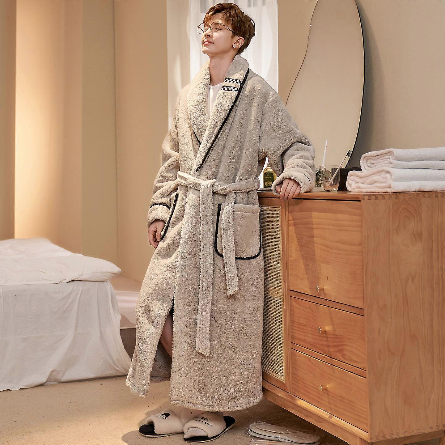 Korallfleece-pyjamas herre høst- og vinterflanellbadekåpe