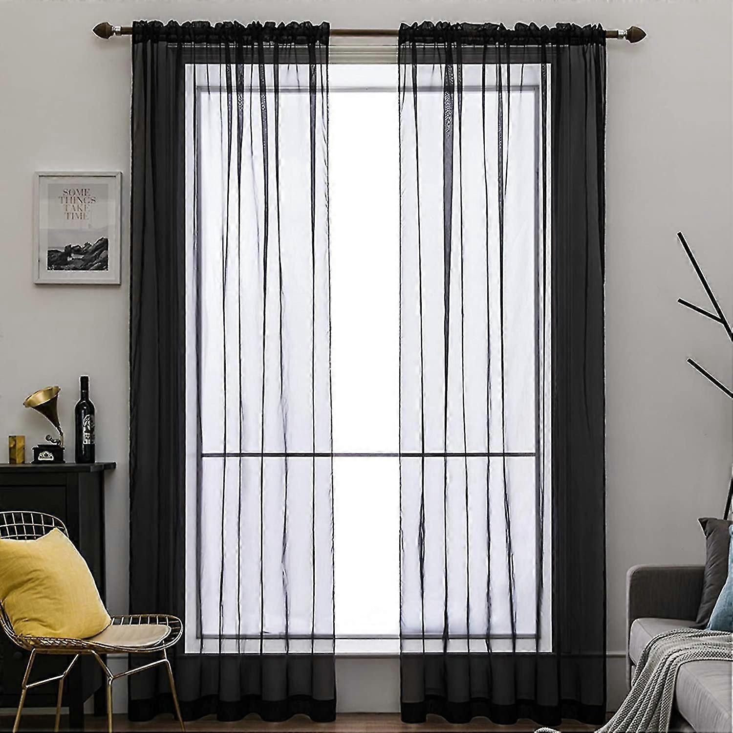 Cortina transparente voile, preto,140x245cm
