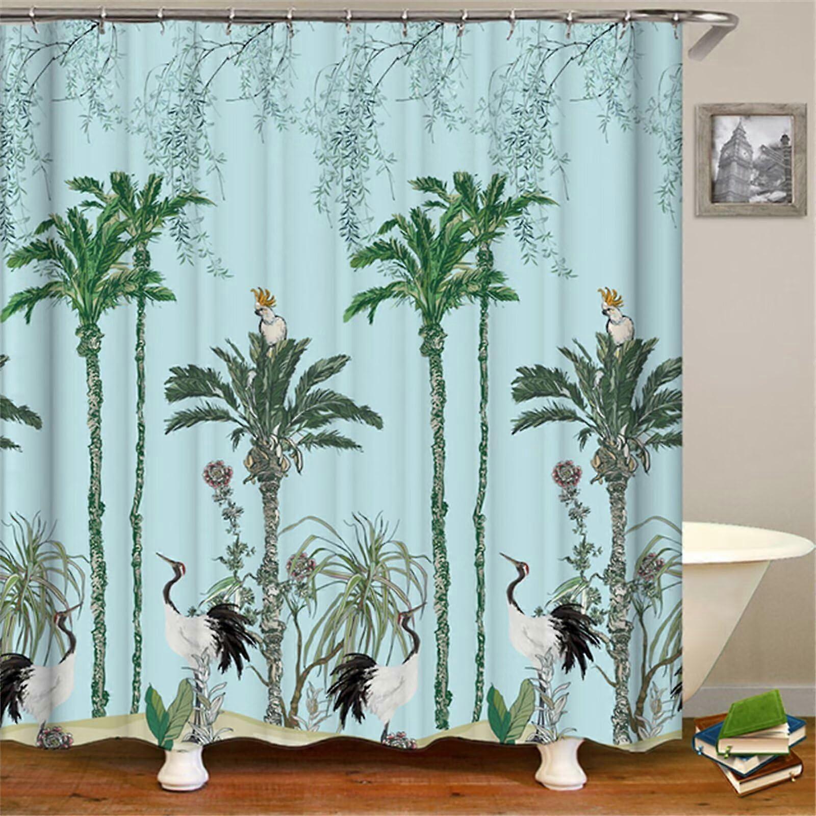 Shower Curtain Red Crowned Crane Pattern 3D W220cm X L200cm Weighted Waterproof Fabric With Hooks M293