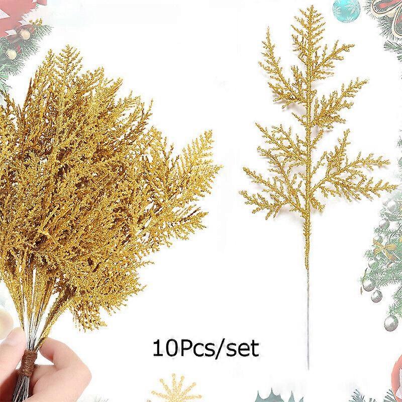 10Pcs Glitter Artificial Pine Branches DIY Christmas Tree Tabletop Party Decor
