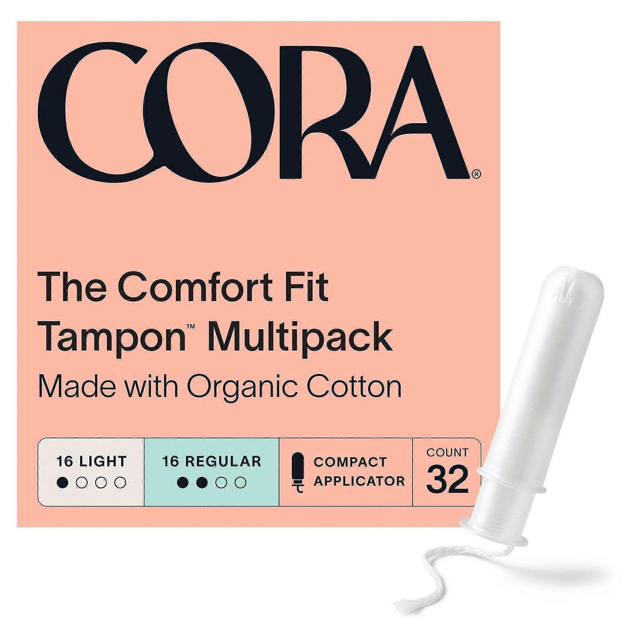 Cora Organic Cotton Tampons Mix Pack, Light/regular Absorbency, 32 Ea