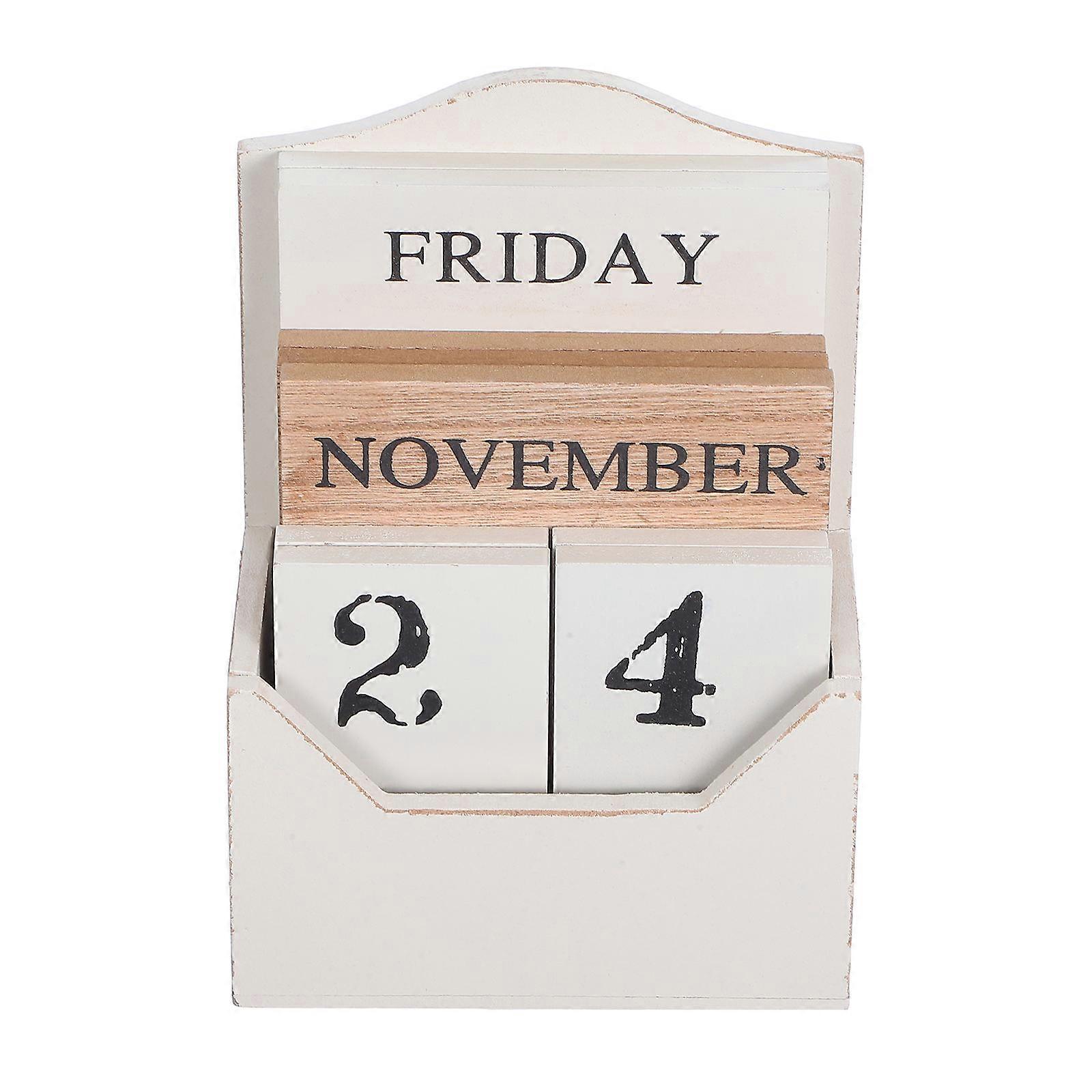 Wooden Block Calendar for Daily Use Manual Desk Perpetual Calendar