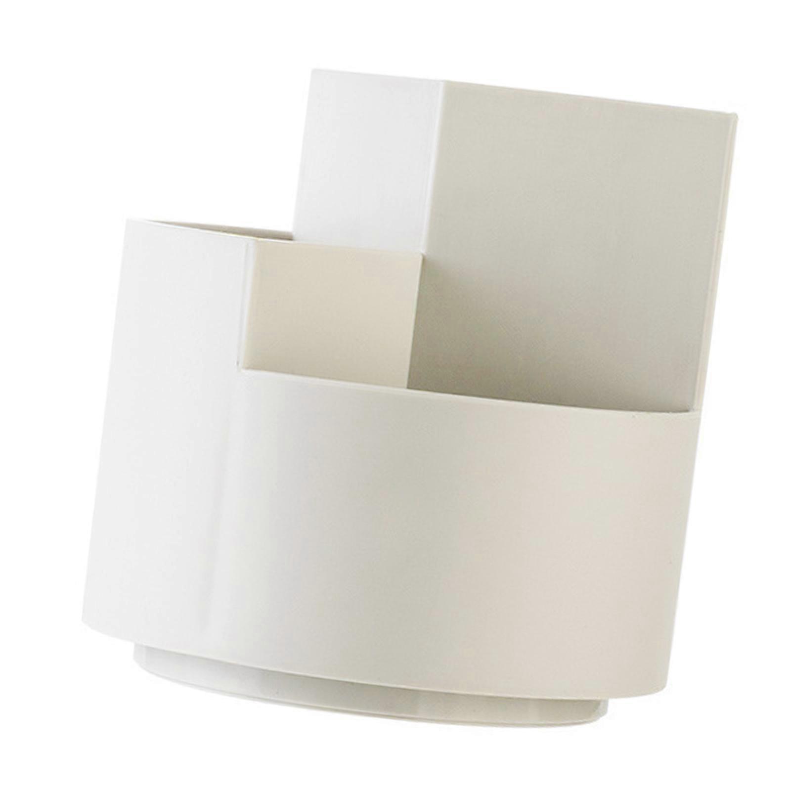 Twirling Multifunctional Desk Planner With Multiple Compartments For Brushes Pencils Accessories  White