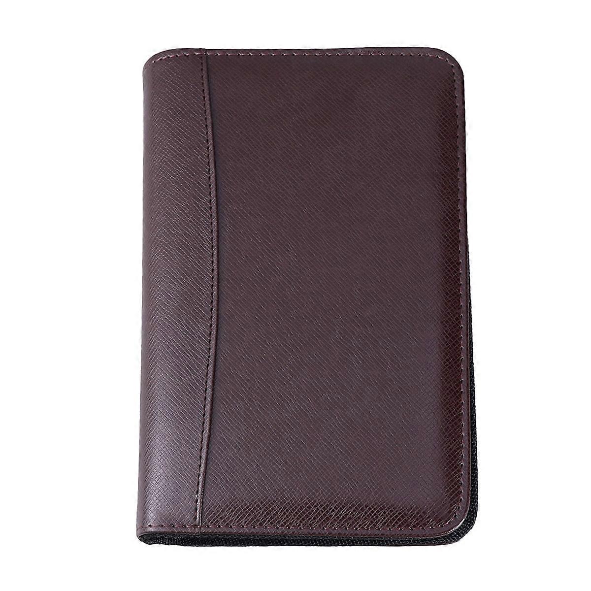 PU Leather Cover A6 Zipper Notebook Loose-Leaf Business Notepad With Calculator (Coffee)