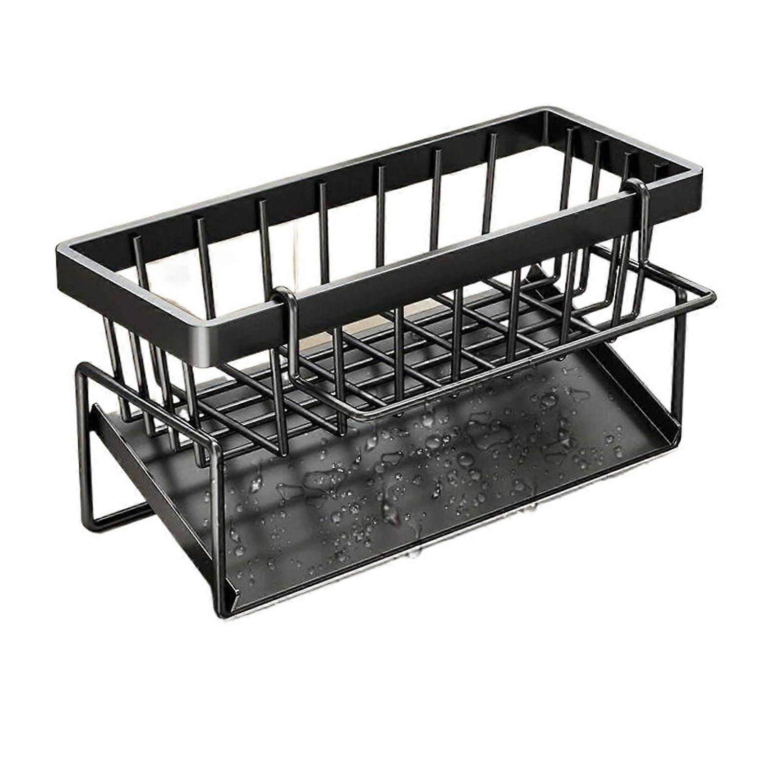 Kitchen Sink Organizer with Efficient Drainage, Multifunctional Sponge and Brush Holder, Black