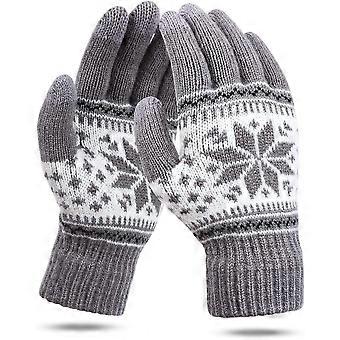 Frauen Gestrickte Handschuhe Touchscreen Winter Schnee Blume Druck Warme Fäustlinge Unisex
