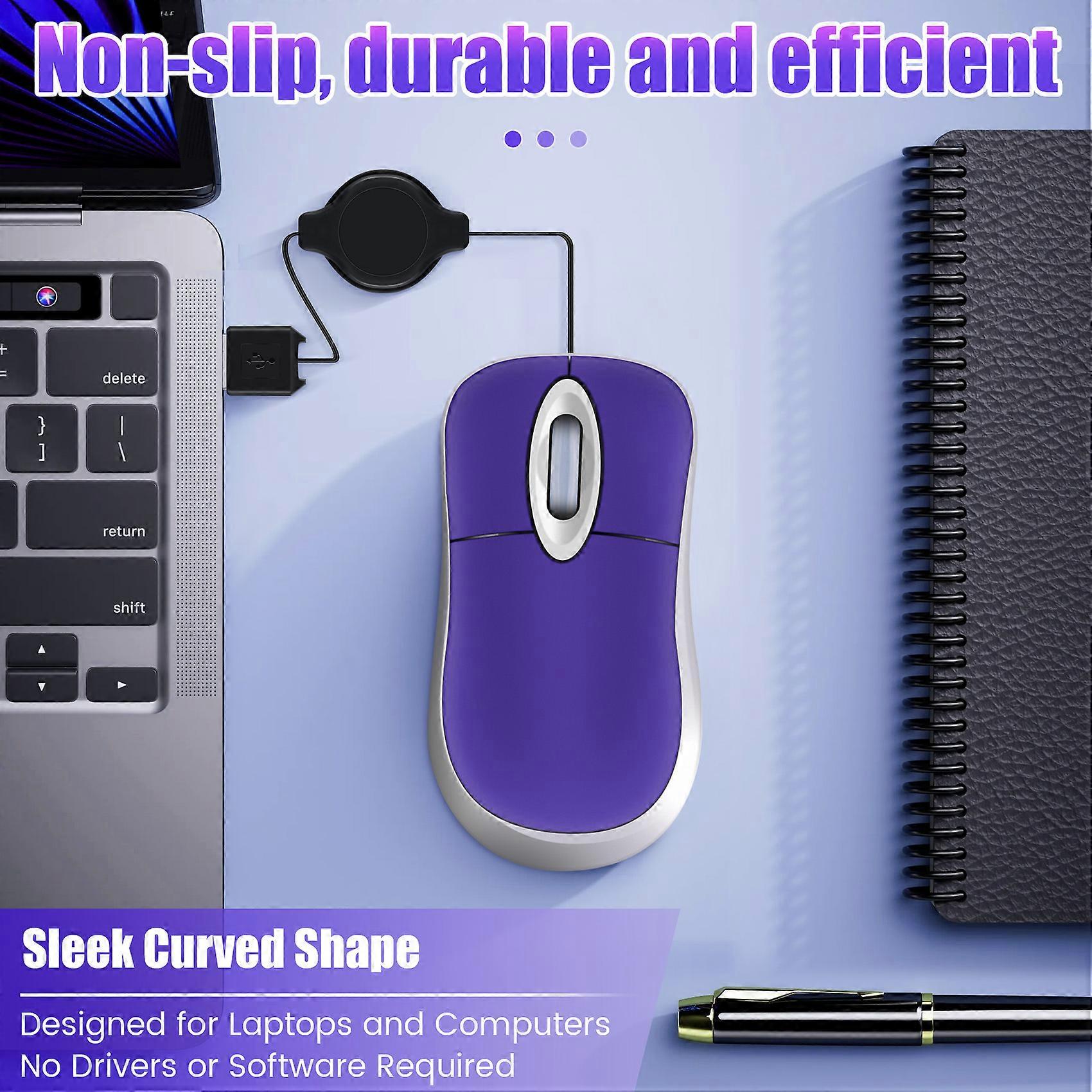 Mini USB Wired Mouse Retractable Tiny Small Mouse 1600 DPI Optical Compact Travel Mice for Windows