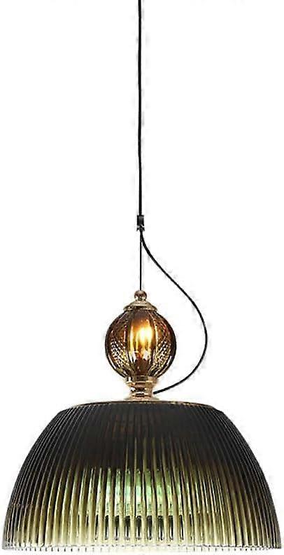 Green Glass Pendant Light with Handmade Shade, Adjustable Height, Modern Nordic Dining Room Lamp